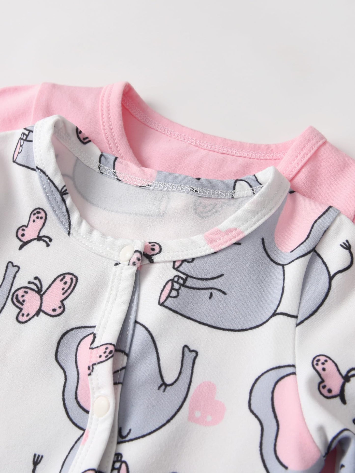 Planooar Newborn Baby Girls Romper Elephant Print Long Sleeve One Piece Pack of 2