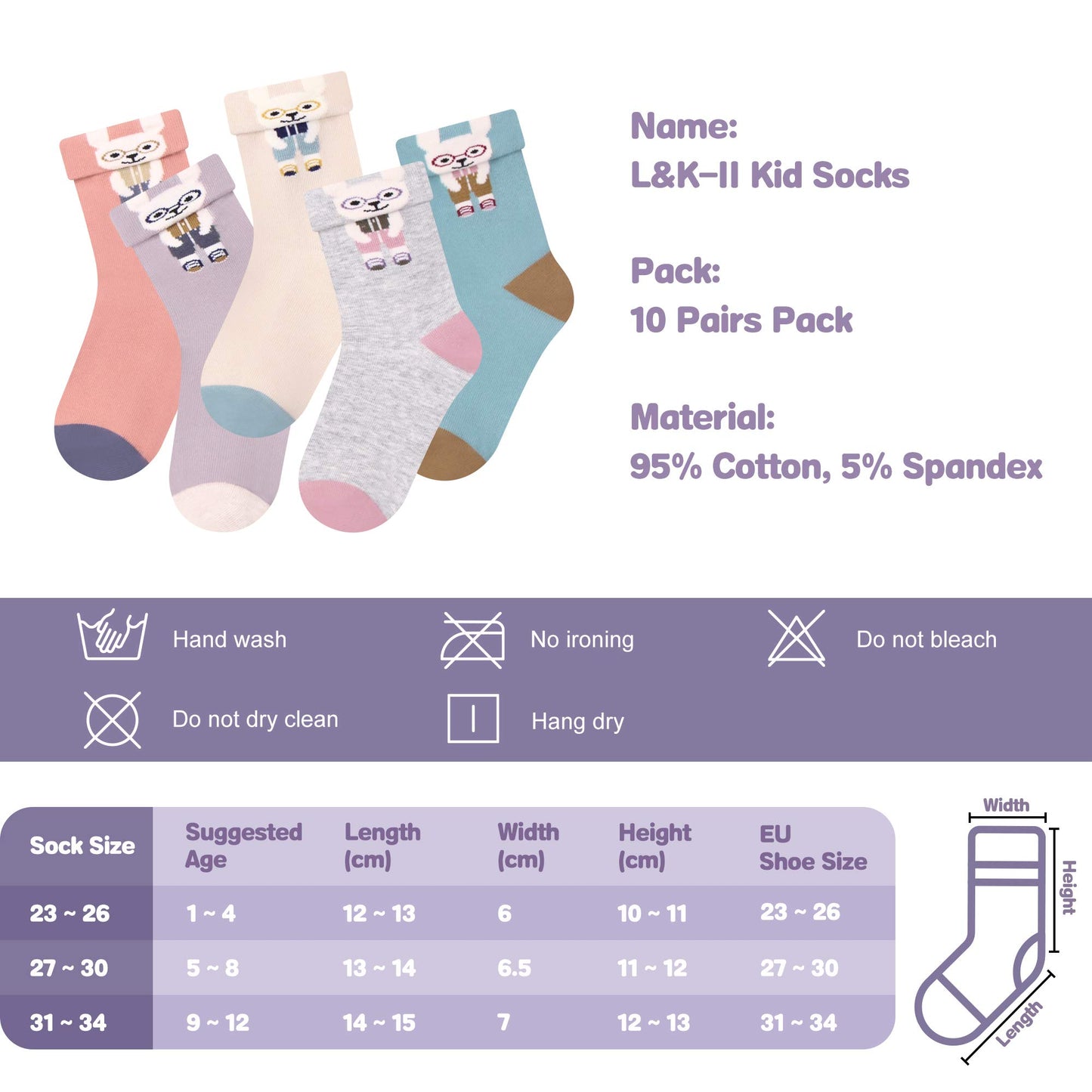 L&K-II 10/12 Paar Kinder Mädchen Socken mit niedlichen Herzmustern Kids Füßlinge Sneakersocken bunt 2825