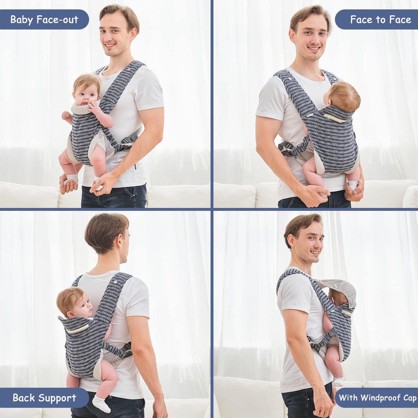longdafei Babytrage, ergonomisches Design-Babytragetuch Cabrio mit atmungsaktivem Air-Mesh und verstellbaren Schnallen Baby Trage für Kleinkinder und Neugeborene
