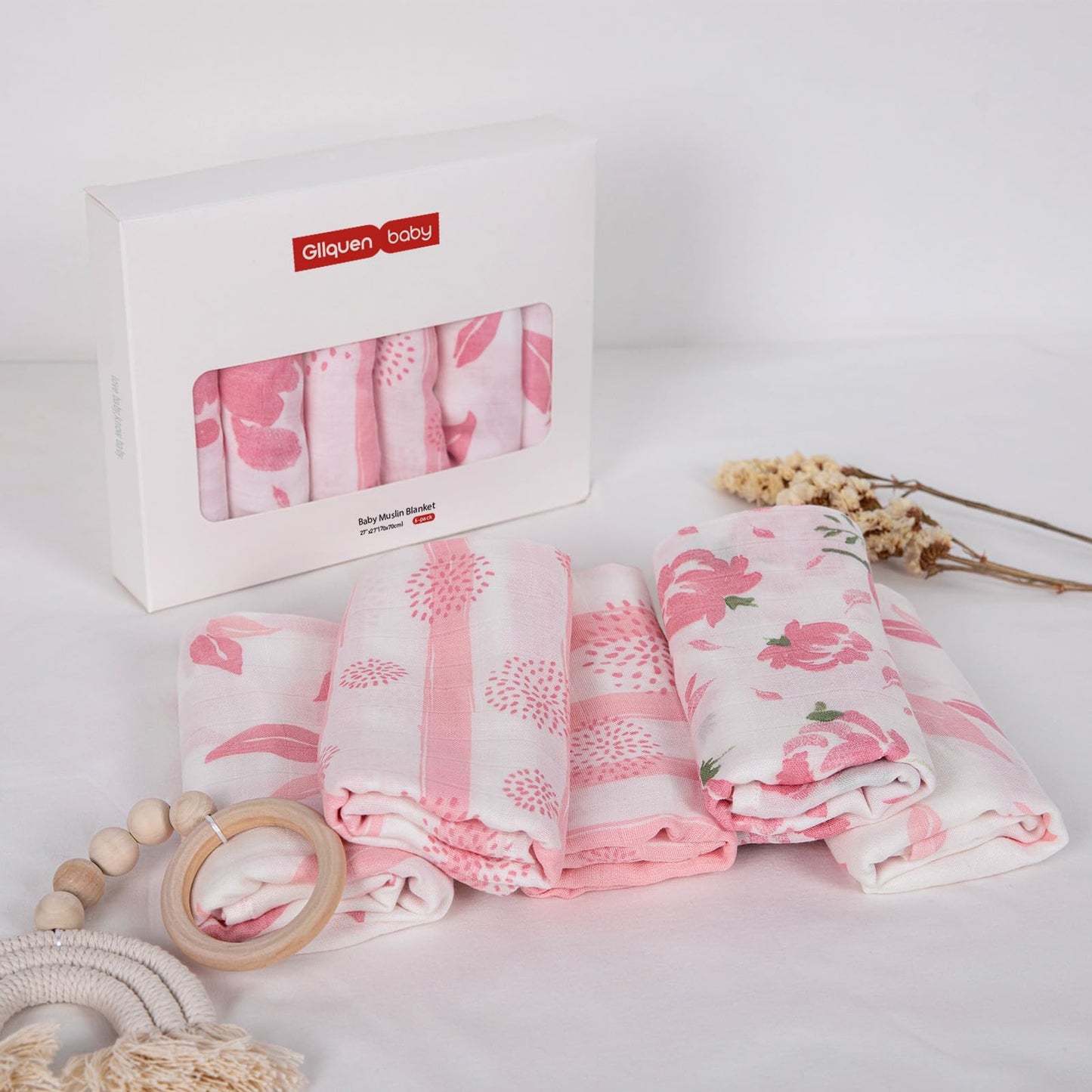 GLLQUEN Musselintücher für Babys, 6 Stück Spucktücher aus Baumwolle 70 cm x 70 cm, saugfähig und atmungsaktiv und ideal zum Reinigen, Abwischen und Abdecken von Neugeborenen