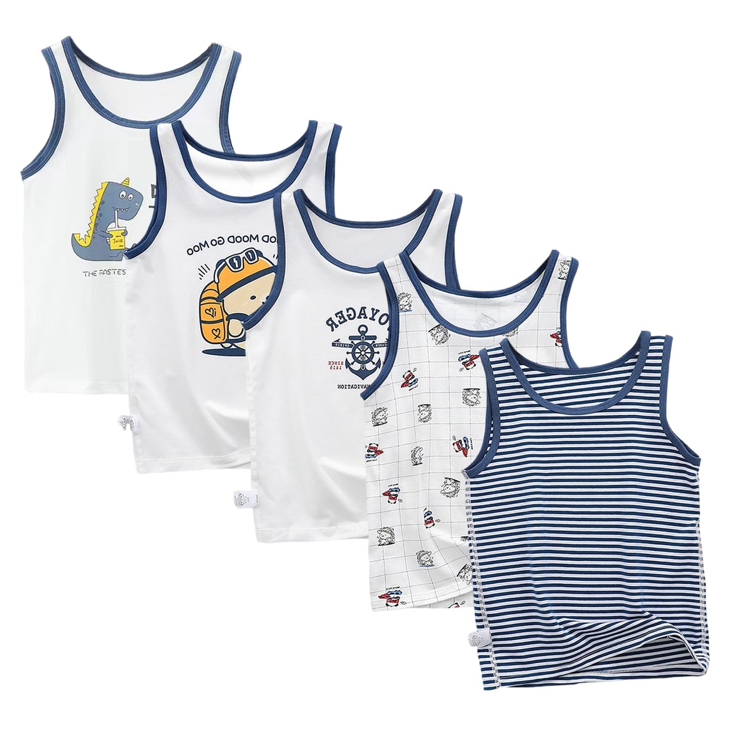 Boletochic 2-10 Years Boys' Vests Cotton Sleeveless Underwear Boys Breathable Soft Tank Tops Pack of 5