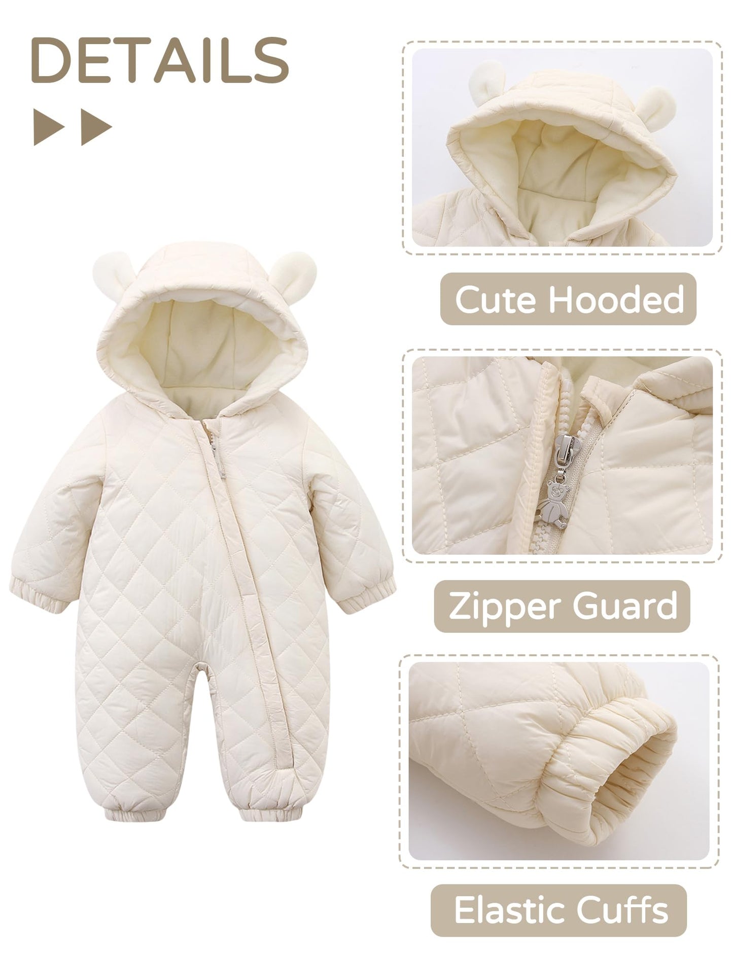 SEAUR Toddler Baby Winter Snowsuit Windproof One Piece Buffer Padded Romper Warm Hooded Outerwear for Baby 6-24 Months