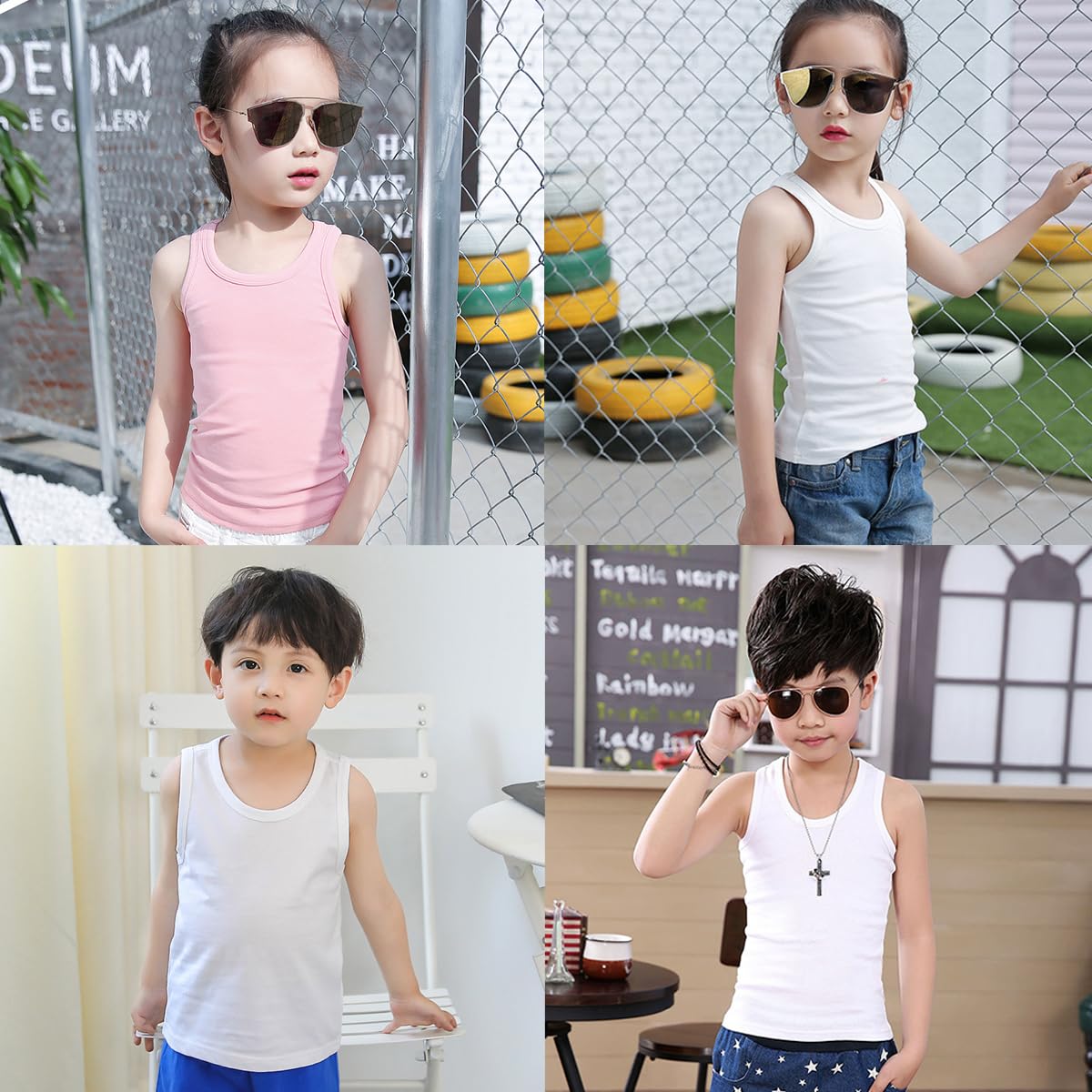 Lohhbve 4-Pack Kids Classic Solid Camisole Undershirts for 2-10 Years Toddler Girls Cotton Racerback Tank Top Multipack