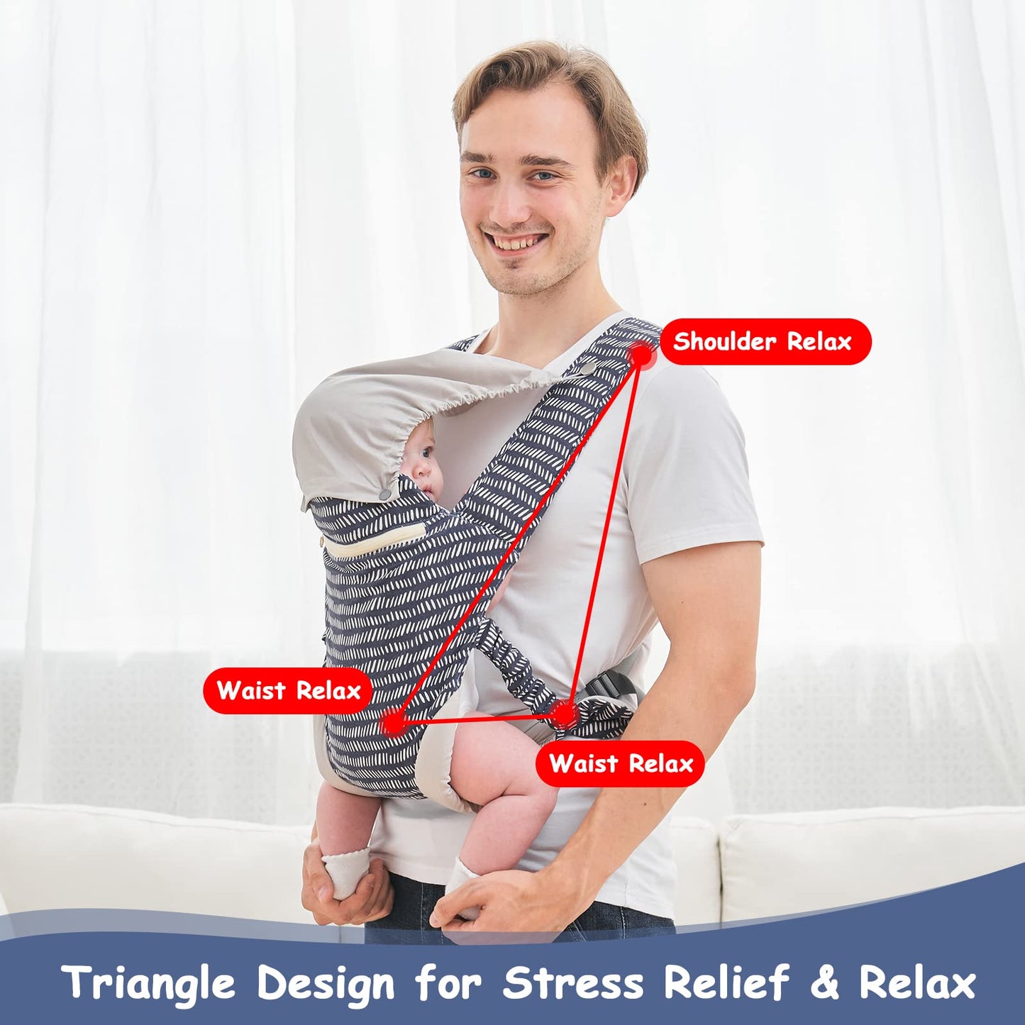 longdafei Babytrage, ergonomisches Design-Babytragetuch Cabrio mit atmungsaktivem Air-Mesh und verstellbaren Schnallen Baby Trage für Kleinkinder und Neugeborene