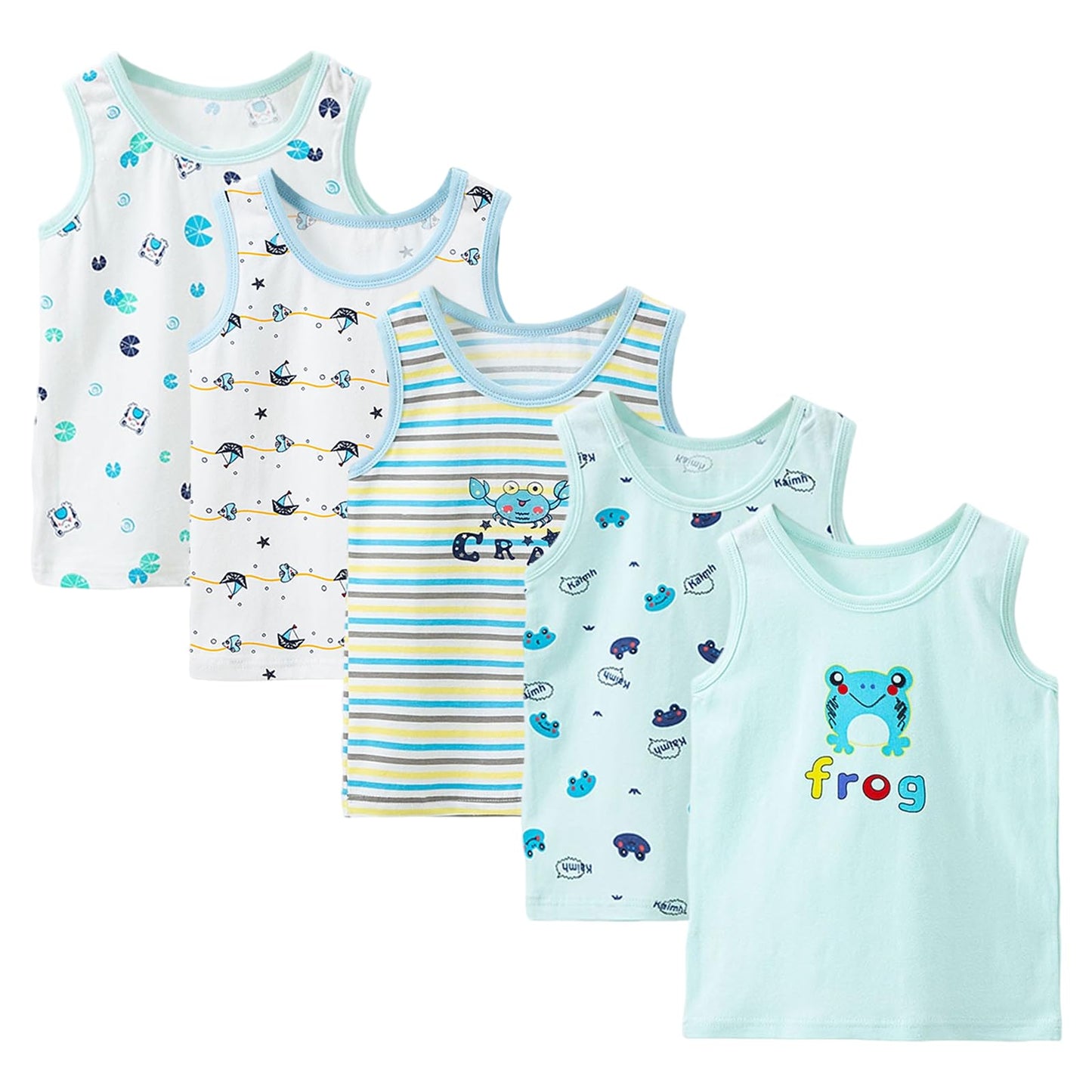 Boletochic 2-10 Years Boys' Vests Cotton Sleeveless Underwear Boys Breathable Soft Tank Tops Pack of 5