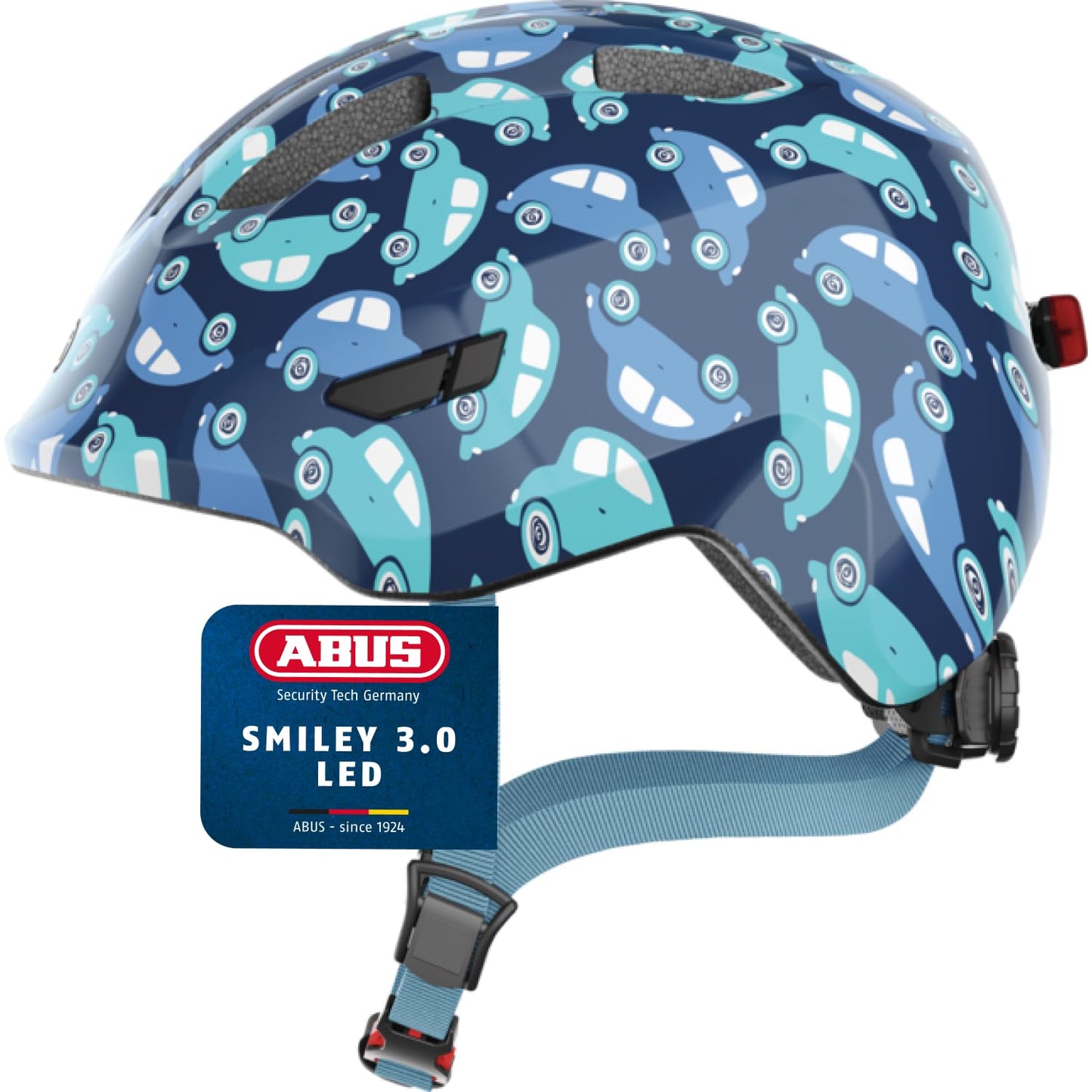 ABUS Kinderhelm Smiley 3.0 LED - Fahrradhelm mit Licht - Tiefe Passform & Platz für einen Zopf - für Mädchen und Jungs