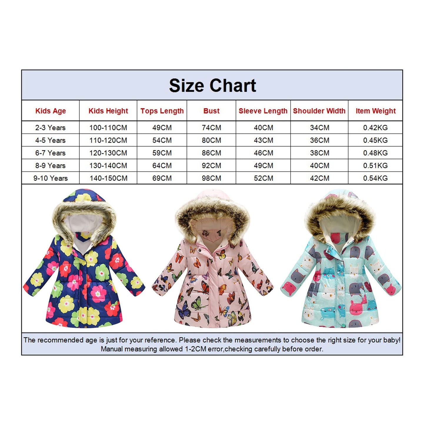 amropi Girls' Floral Winter Jacket with Fur Hood Warm Winter Coat Children's Jacket for 2-10 Years
