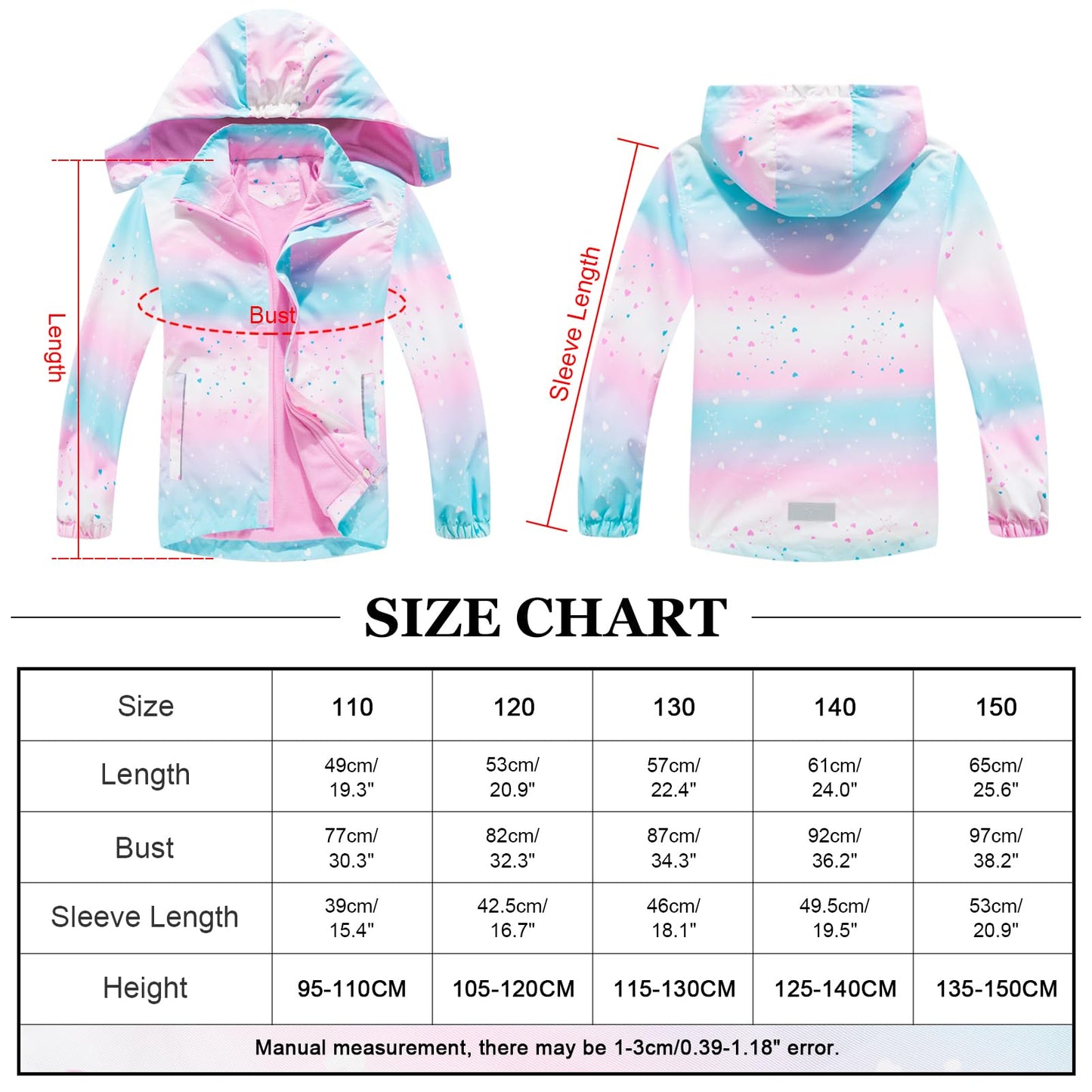 SXSHUN Children's Girls' Softshell Jacket with Fleece Lining Transition Jacket Print Hiking Jacket Outdoor Jacket Warm Windproof Breathable Spring Autumn