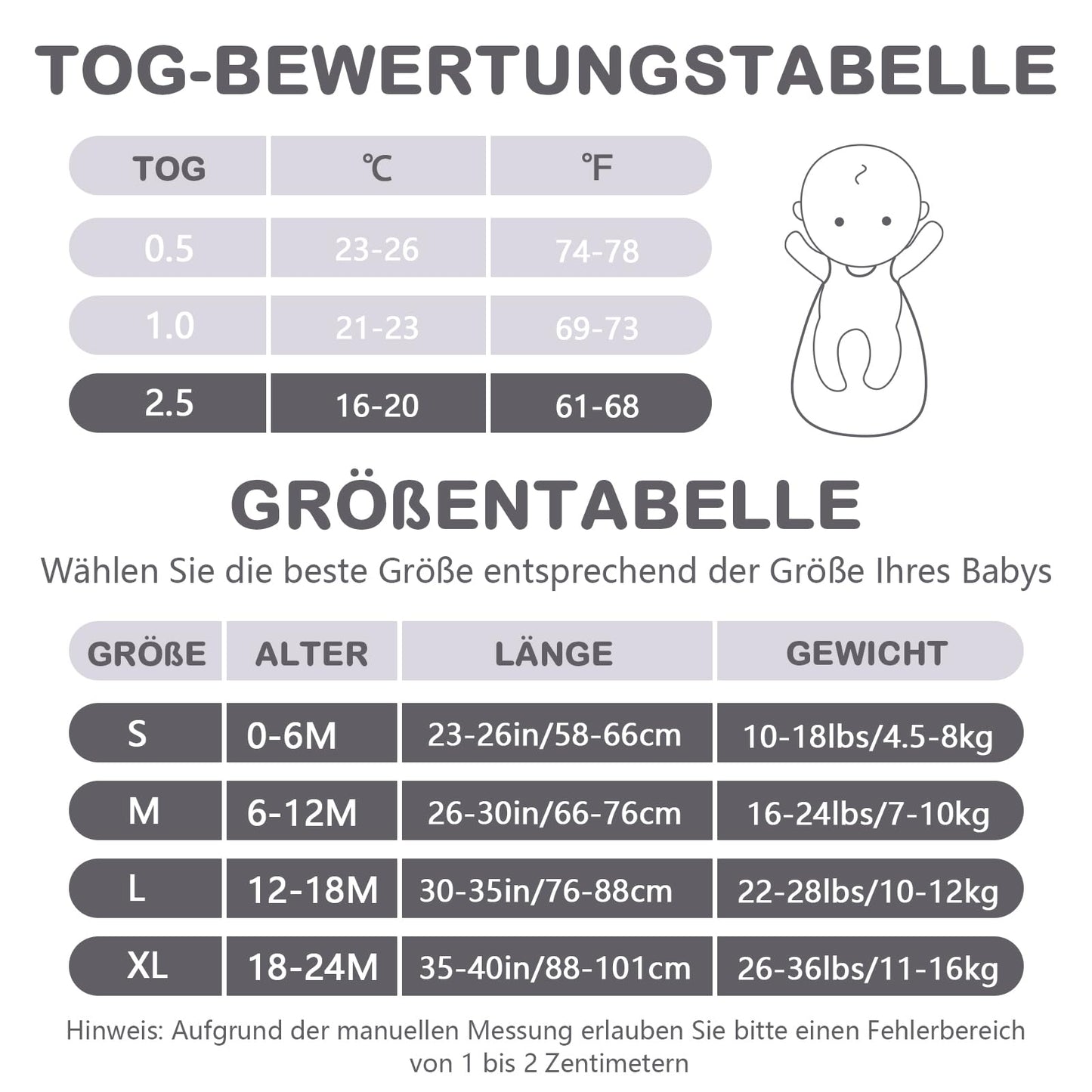 Mosebears Baby Sleeping Bag Winter 2.5 Tog, 100% Cotton Baby Winter Sleeping Bag for Babies 0-24 Months, M (6-12 Months)