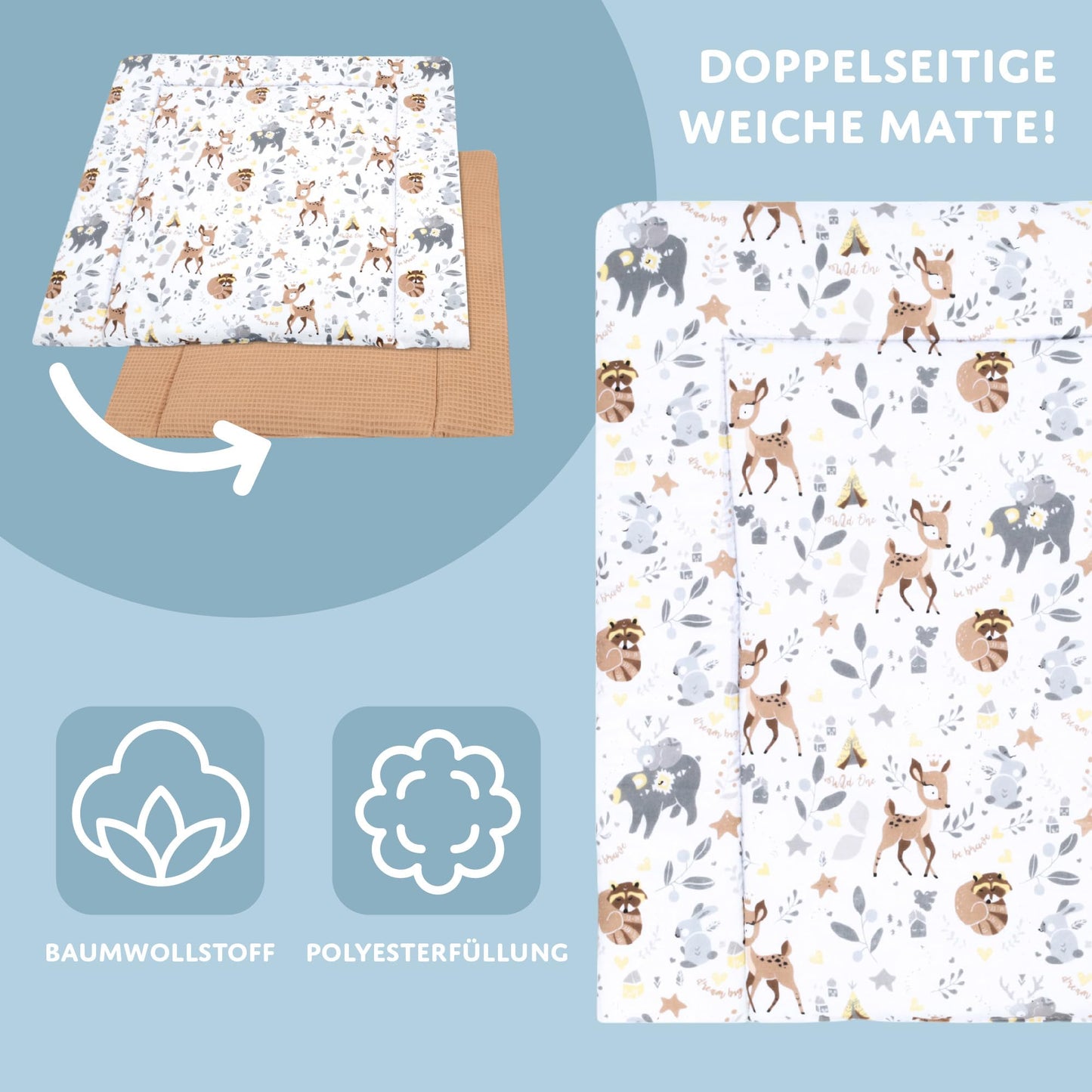 Wickelauflage Wickelunterlage aus Baumwolle 75x72 cm - Weich und waschbar Wickelunterlage fĂźr Babys Wickelmatte aus Stoff fĂźr Wickeltisch Wickelkommode oder Waschmaschine 75 x 72 Wilde Rose