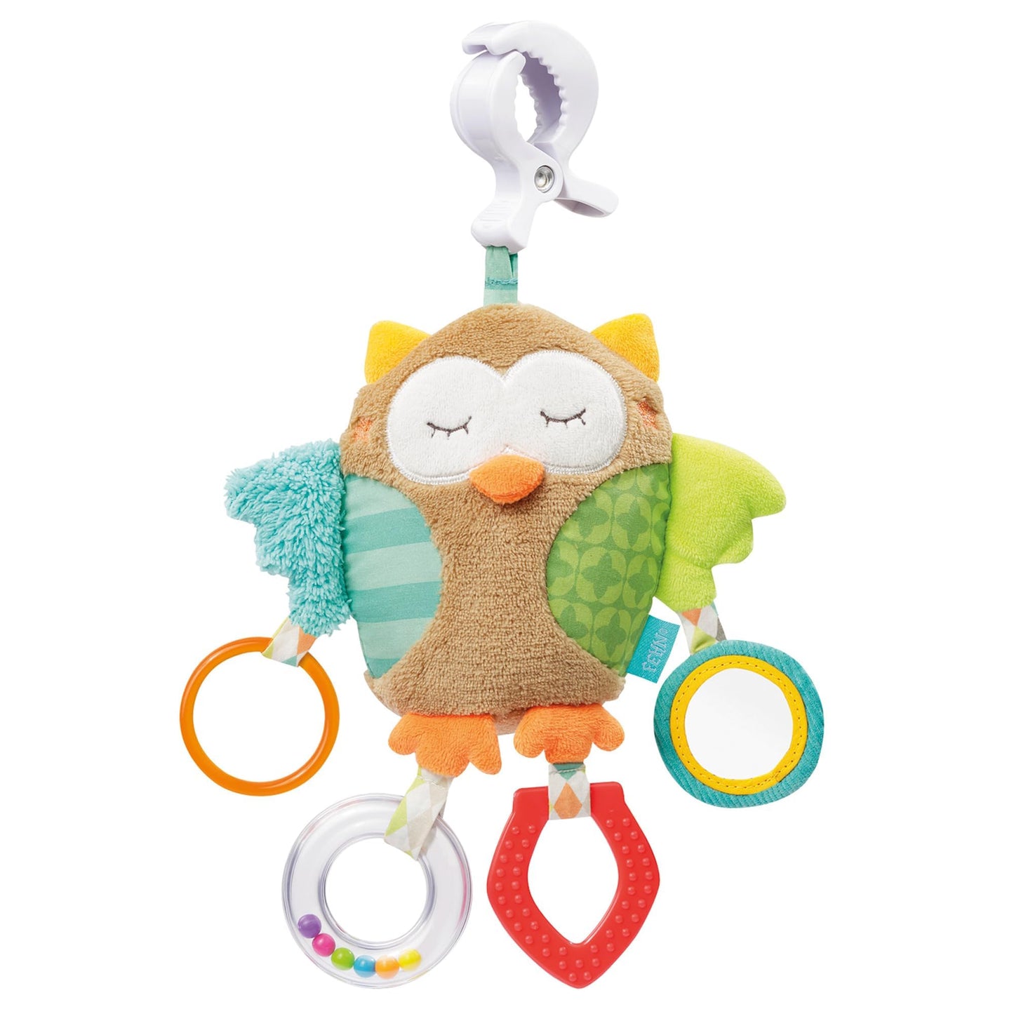 Fehn Activity-Spieltier Teddy – Baby Motorikspielzeug für Kinderwagen, Kinderbett und Babyschale zum Beißen, Greifen und Geräusche erzeugen – Beißring Spielzeug für Babys und Kinder ab 0+ Monaten