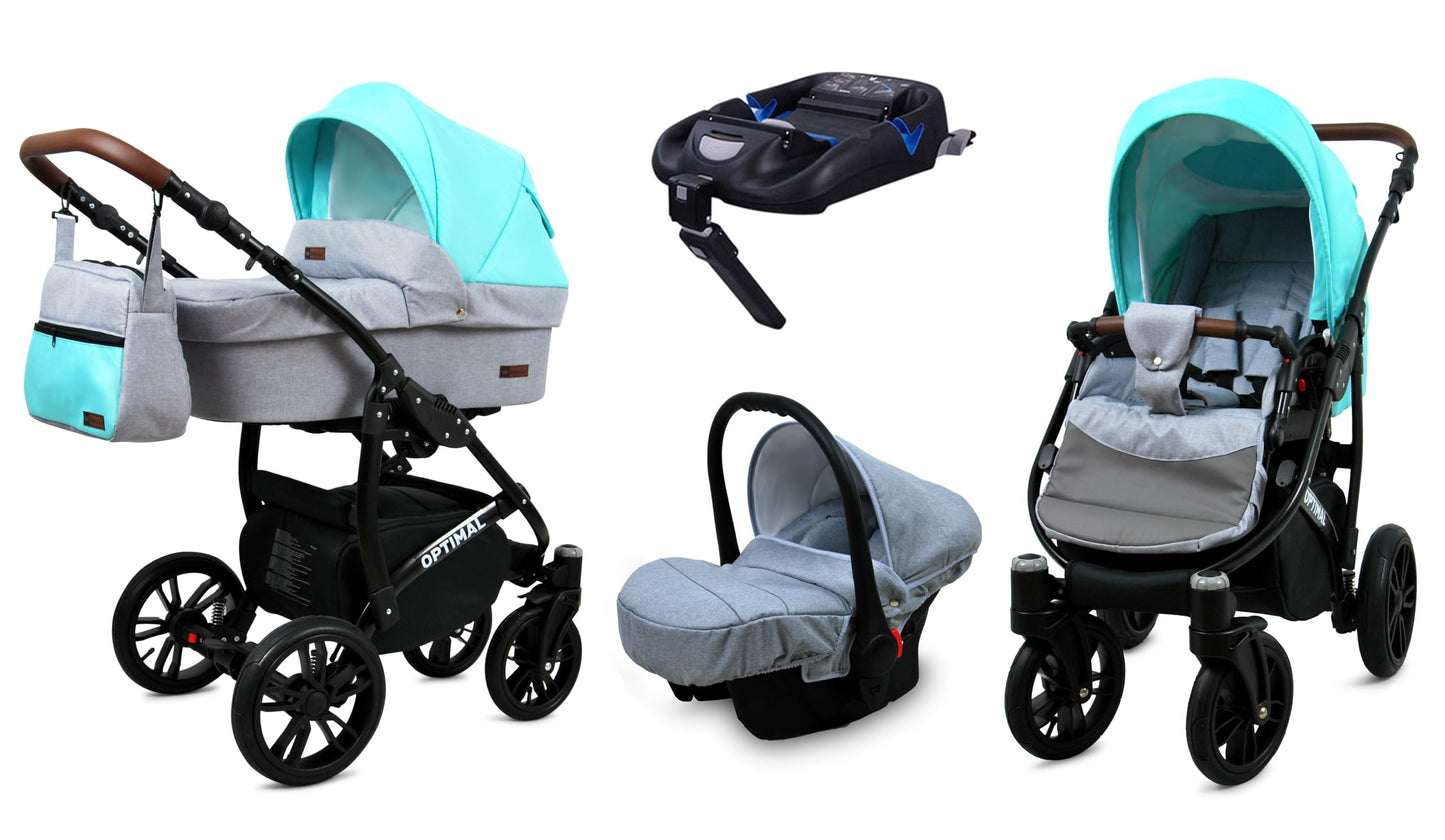 BabyLux® Kinderwagen Set 4 in 1 - Optimal - incl. Babywanne, Buggy Sportsitz, Auto-Babyschale, ISOFIX-Basisstation - Autositz - Kinderwagenset - Kombikinderwagen mit Wickeltasche usw.