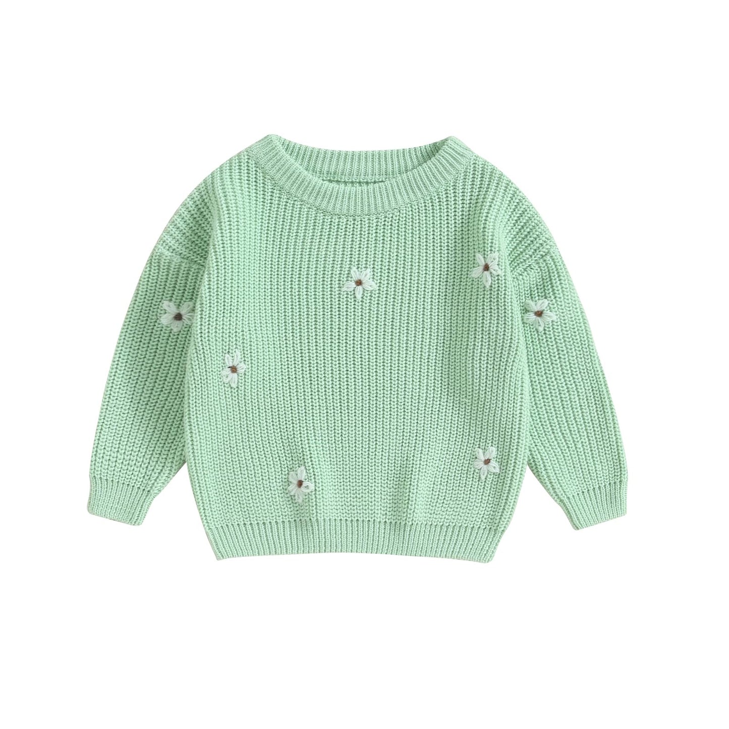 Geagodelia Baby Mädchen Gestrickt Pullover Langarm Rundhalsausschnitt Blume Winter Warm Gerippt Stricken Klobig Top Weich Kleinkind Kleidung Herbst Outwear