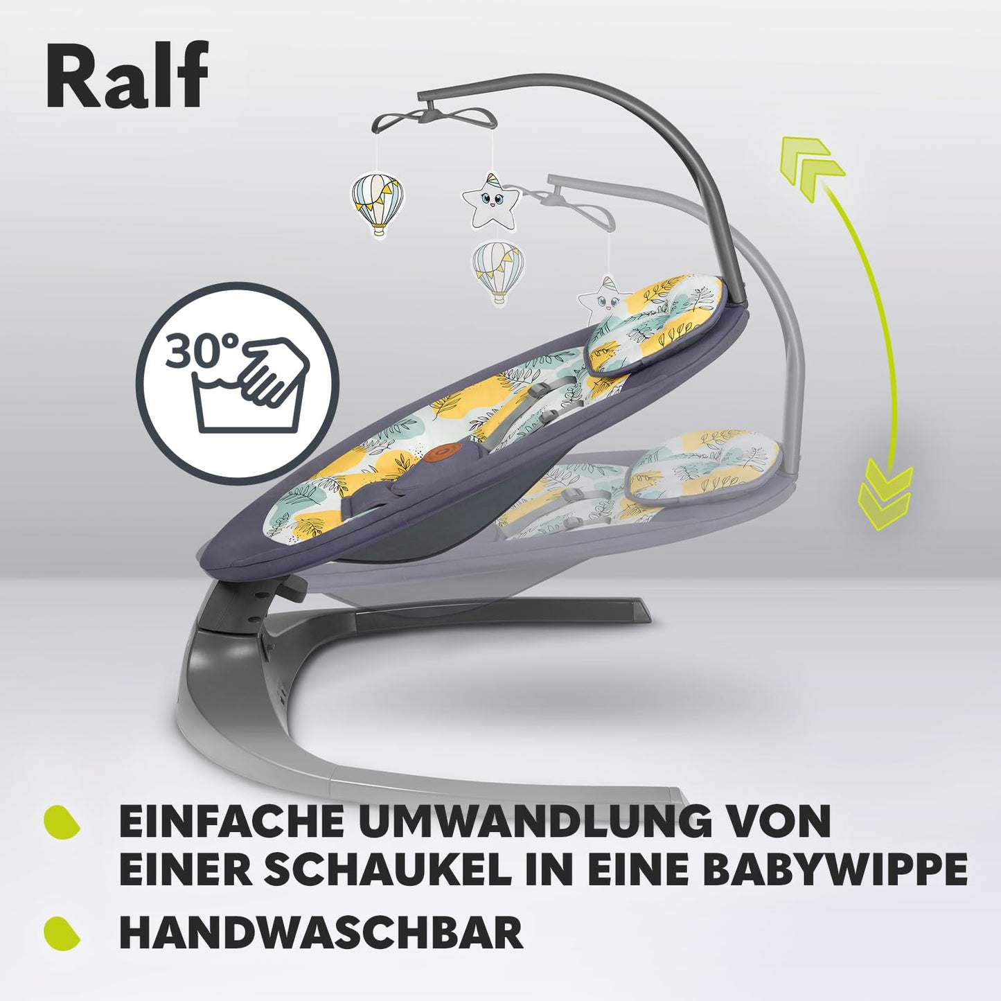LIONELO Ralf 2-in-1 baby bouncer and recliner, remote control, 12 melodies, two rocking directions, 5 rocking speeds, locking, backrest adjustment, timer, quiet operation