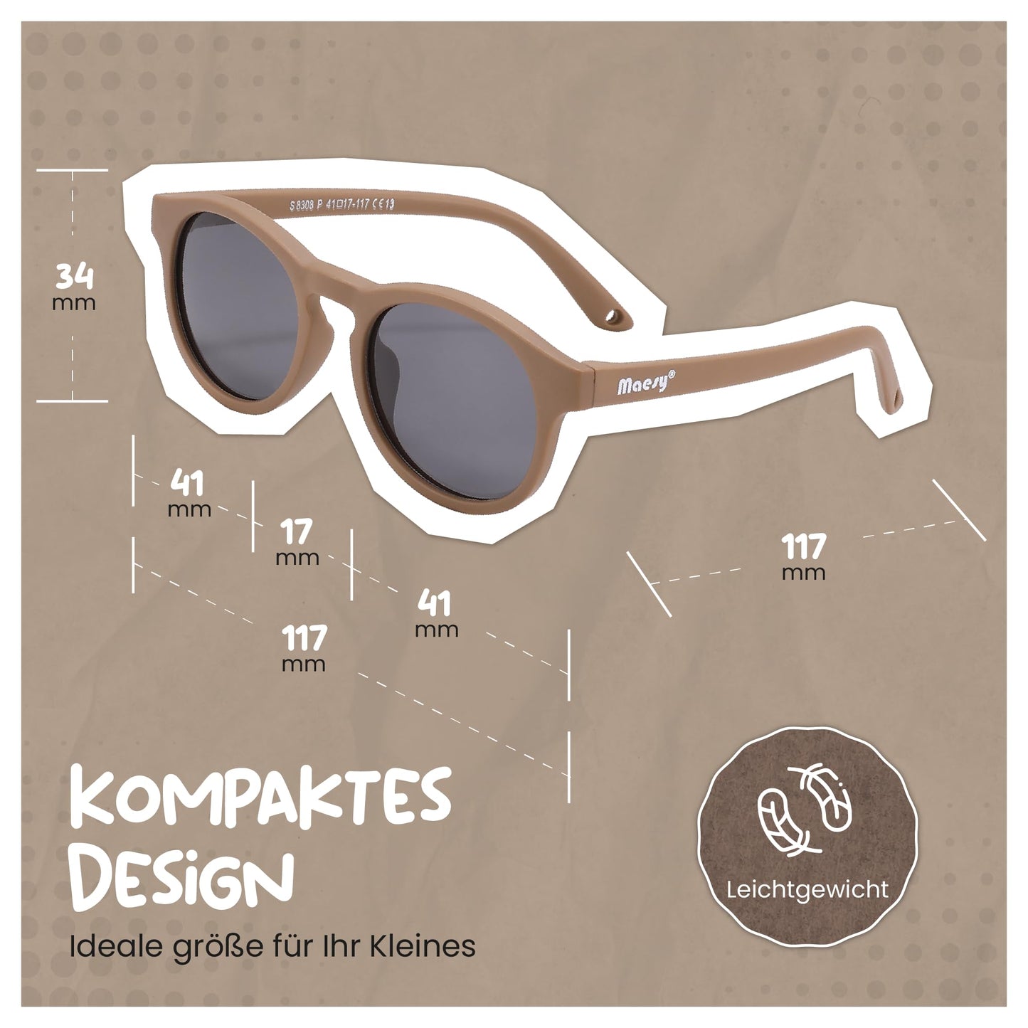 Maesy Kinder Sonnenbrille für Kleinkind und Baby - 1-3 Jahre - UV400 Polarisierter Schutz - Flexibler und Biegsamer Rahmen - Verstellbares Gummiband - Sichere und Bequeme Kindersonnenbrille - Bowi
