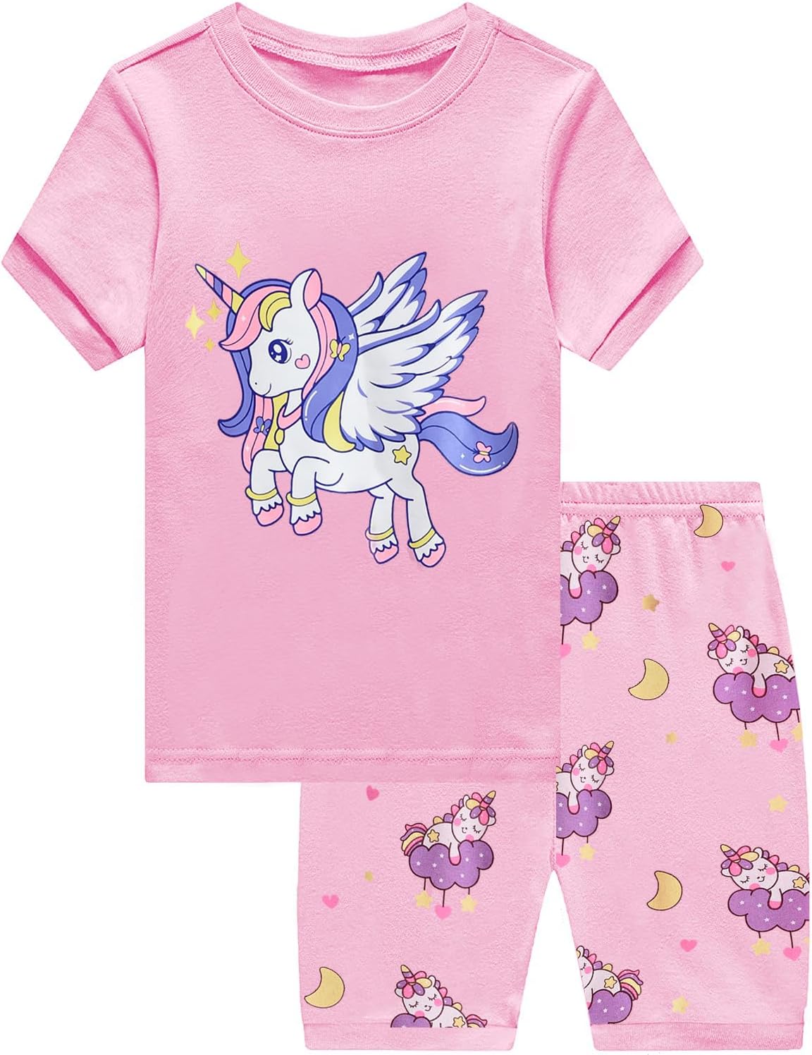 EULLA Mädchen Schlafanzug Kinder Kurz Einhorn Dino Katze Prinzessin Hase Pyjama Set Sommer Kleidung Zweiteiliger Nachtwäsche Baumwolle 92 98 104 110 116 122