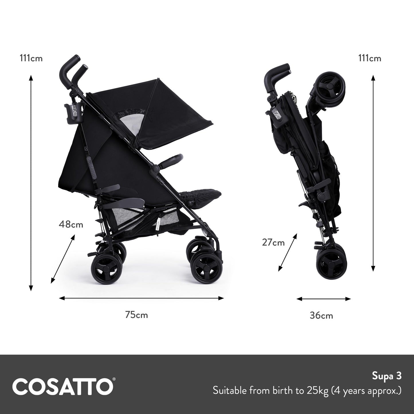 Cosatto Supa 3 Pushchair – Lightweight Stroller from Birth to 25kg - Compact Fold, Shopping Basket, Footmuff (Dragon Kingdom) | Mit UPF100+ Verdeck, Regenschutz und Sommerauflage für komfortable Fahrten bei jedem Wetter.