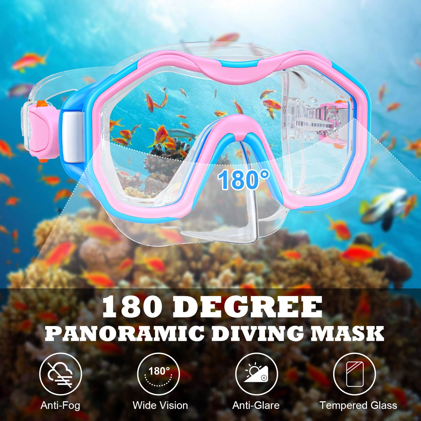 JEMULICE Taucherbrille Kinder, Schwimmbrille Kinder Schnorchelmaske für Jungen Mädchen, Tauchmaske mit Nasenabdeckung 180°Panorama HD Anti Nebel Anti-Leck Schwimmmaske für Kinder 4-16 Jahre