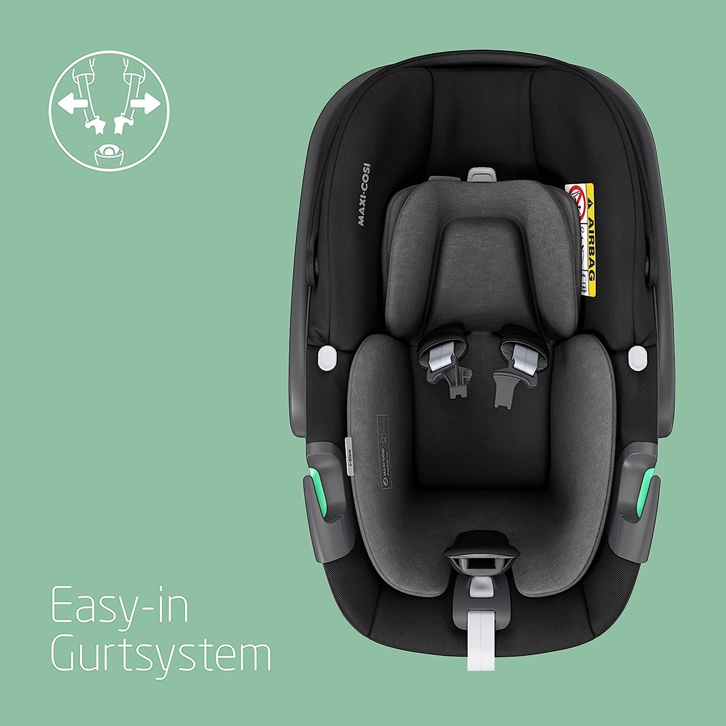 Maxi-Cosi Pebble 360 i-Size Babyschale Drehbar, Neugeborenen Autositz 360 Grad, 0–15 Monate (40–83 cm), Drehung mit einer, ClimaFlow, Easy-In-Gurt, G-CELL Seitenaufprallschutz, Essential Green - Meloni2