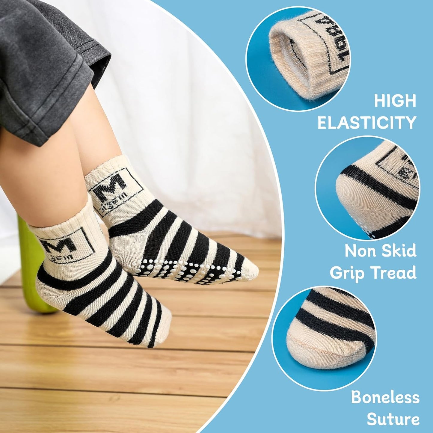 KOWAYI Stoppersocken Kinder 5/10 Paar ABS Rutschsocken Kinder Jungen, Mädchen, Baby Antirutschsocken 1-7 Jahre Grip Socken