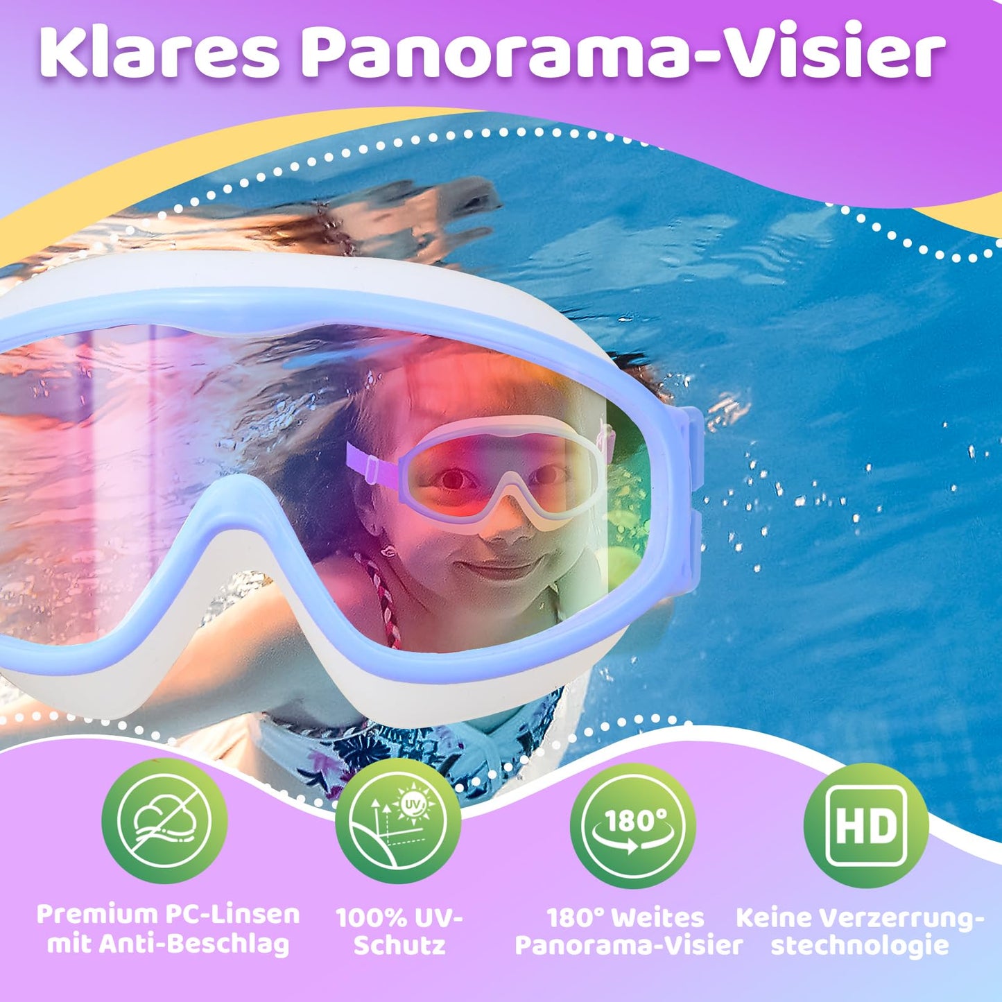 Vvinca Kids Swimming Goggles with Comfort Fabric Strap Wide Angle Anti-Fog UV Protection Waterproof Swimming Goggles for 3-14 Years