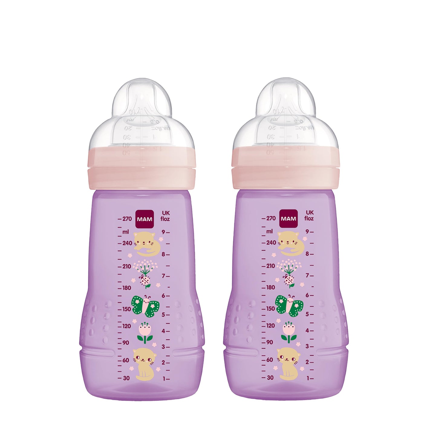 MAM Easy Active Trinkflasche im 2er-Set (330 ml), Baby Trinkflasche inklusive MAM Sauger Größe 2 aus SkinSoft Silikon, Milchflasche mit ergonomischer Form, 4+ Monate, Weltall - Meloni2
