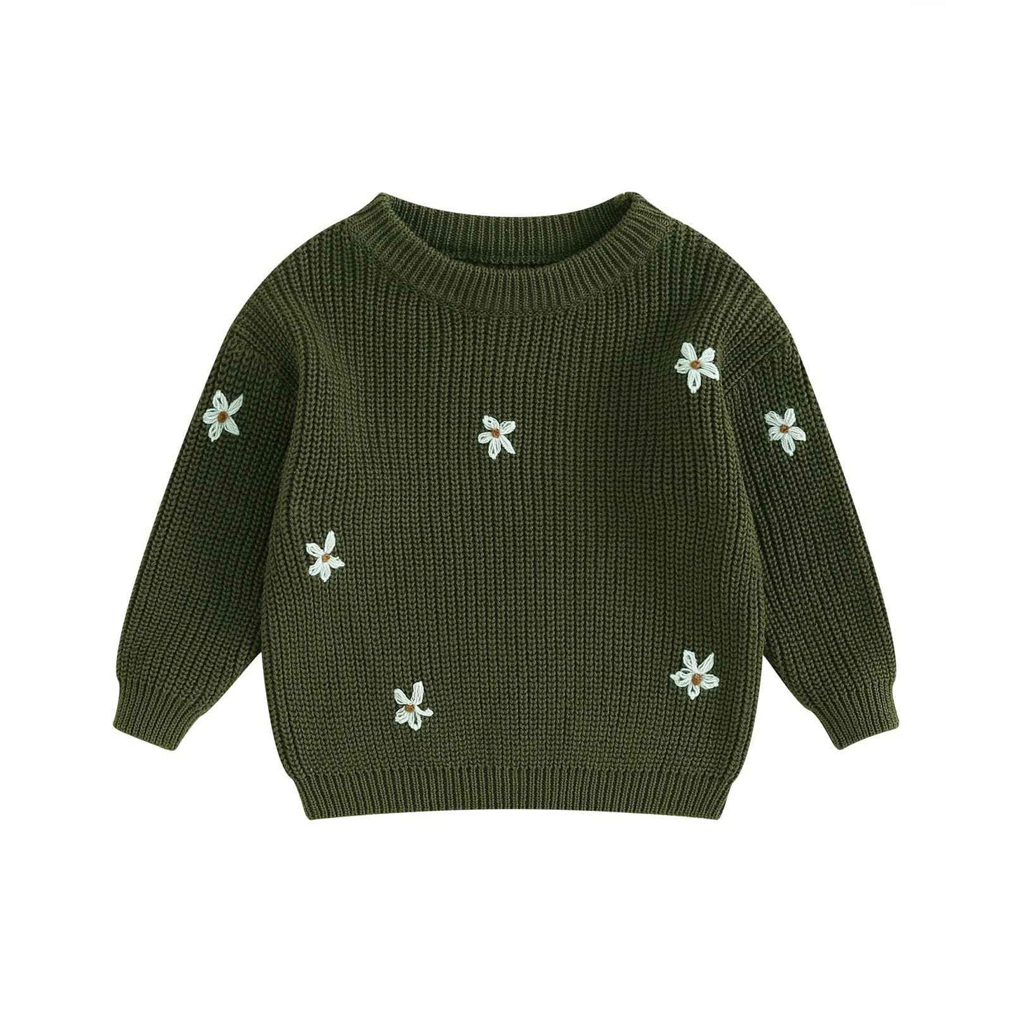 Geagodelia Baby Mädchen Gestrickt Pullover Langarm Rundhalsausschnitt Blume Winter Warm Gerippt Stricken Klobig Top Weich Kleinkind Kleidung Herbst Outwear