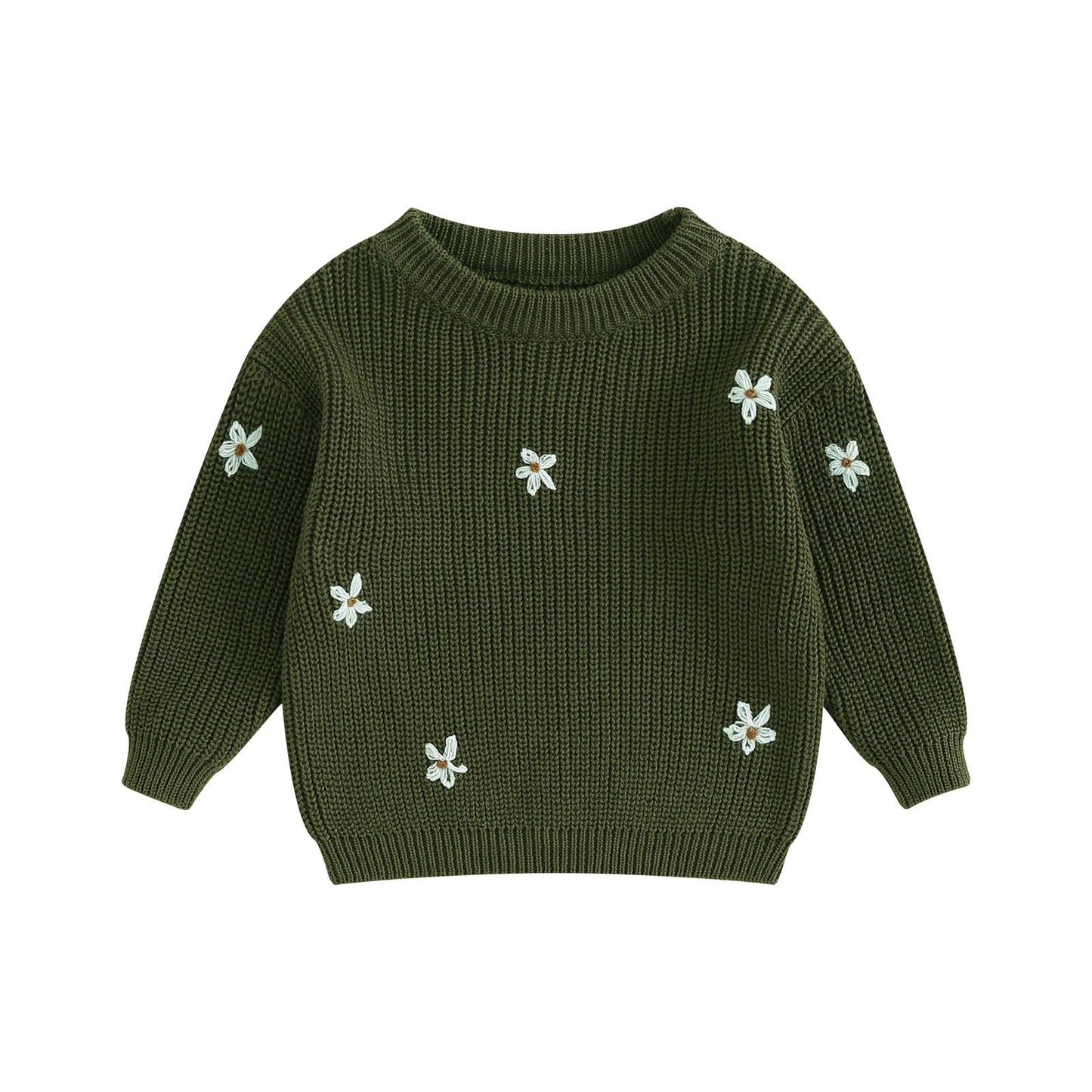 Geagodelia Baby Mädchen Gestrickt Pullover Langarm Rundhalsausschnitt Blume Winter Warm Gerippt Stricken Klobig Top Weich Kleinkind Kleidung Herbst Outwear