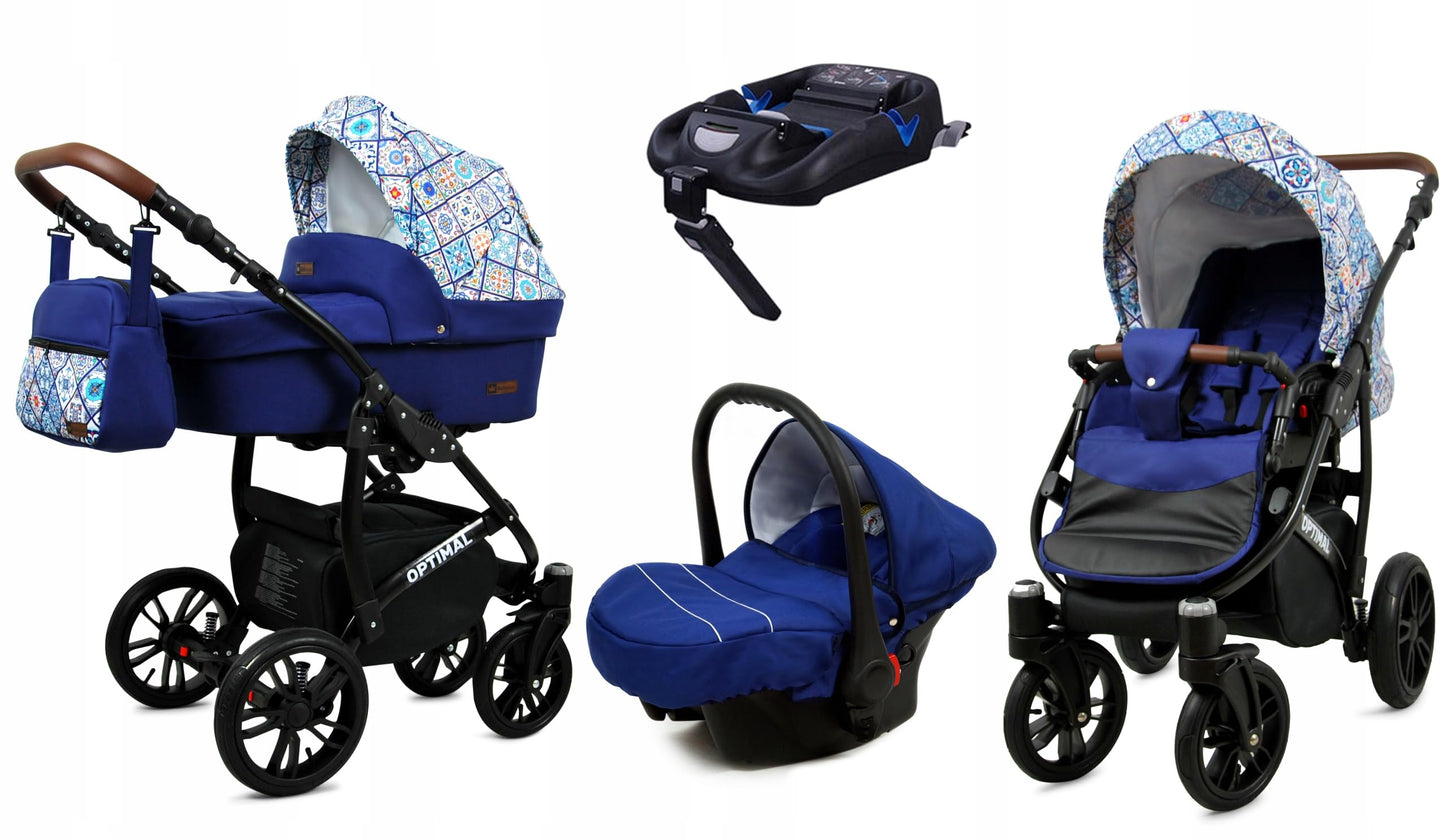 BabyLux® Kinderwagen Set 4 in 1 - Optimal - incl. Babywanne, Buggy Sportsitz, Auto-Babyschale, ISOFIX-Basisstation - Autositz - Kinderwagenset - Kombikinderwagen mit Wickeltasche usw.