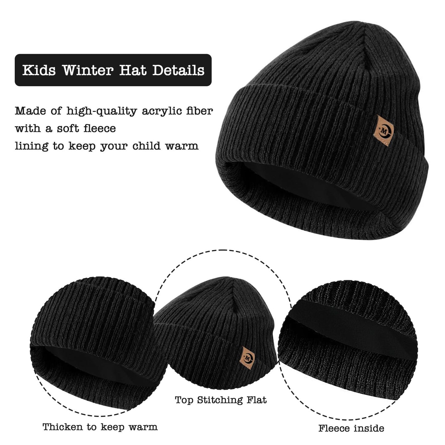 MARUKO Children's Winter Hat Scarf Gloves Set 3 in 1, Toddler Knitted Beanie Neck Warmer, Thick Fleece Thermal Knit Hat Scarf Gloves Set for Children Aged 2-8