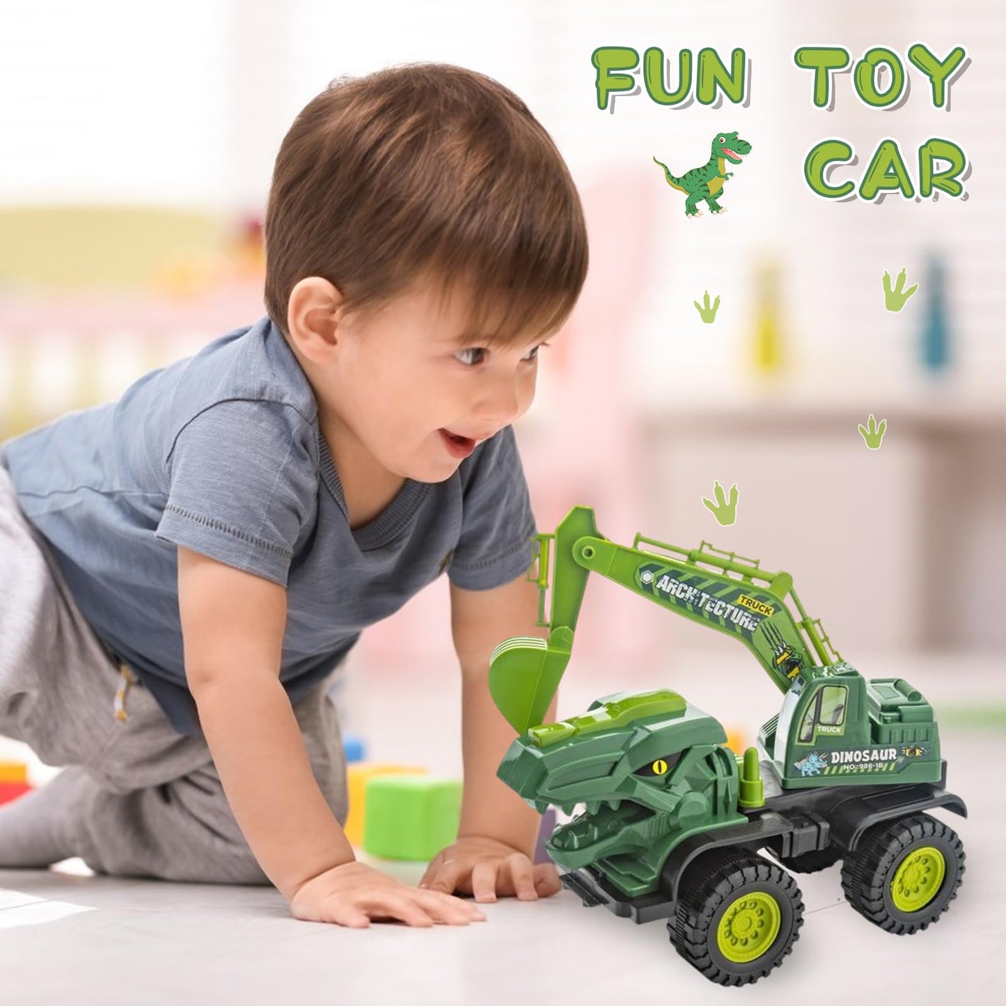 Baustellenfahrzeuge ab 3 Jahren, Set mit 3 Dinosaurier-Sandgruben-Spielzeugset mit Bagger, Transporter, Muldenkipper, robustem Sandspielzeugfahrzeugen Auto, geeignet als Sandspielzeug für Kinder ab 2+ (01)