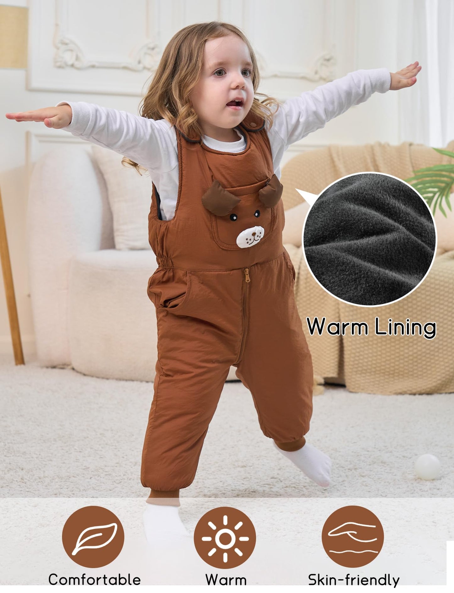 FEOYA Baby snowsuit winter stitch girls winter jacket fleece cute. Children's clothing sleeveless fashion boys romper lined round neck collar warm with zip black 9 months - 4 years