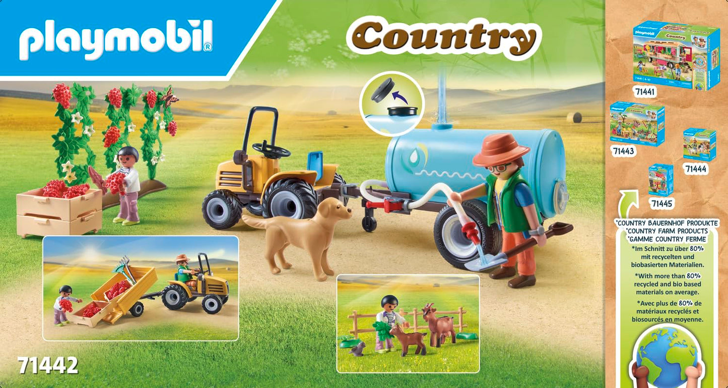 PLAYMOBIL Country 71442 Traktor mit Anhänger und Wassertank, frische Ernte auf dem Bauernhof, spielerisches Lernen über die Umwelt, nachhaltiges Spielzeug für Kinder ab 4 Jahren