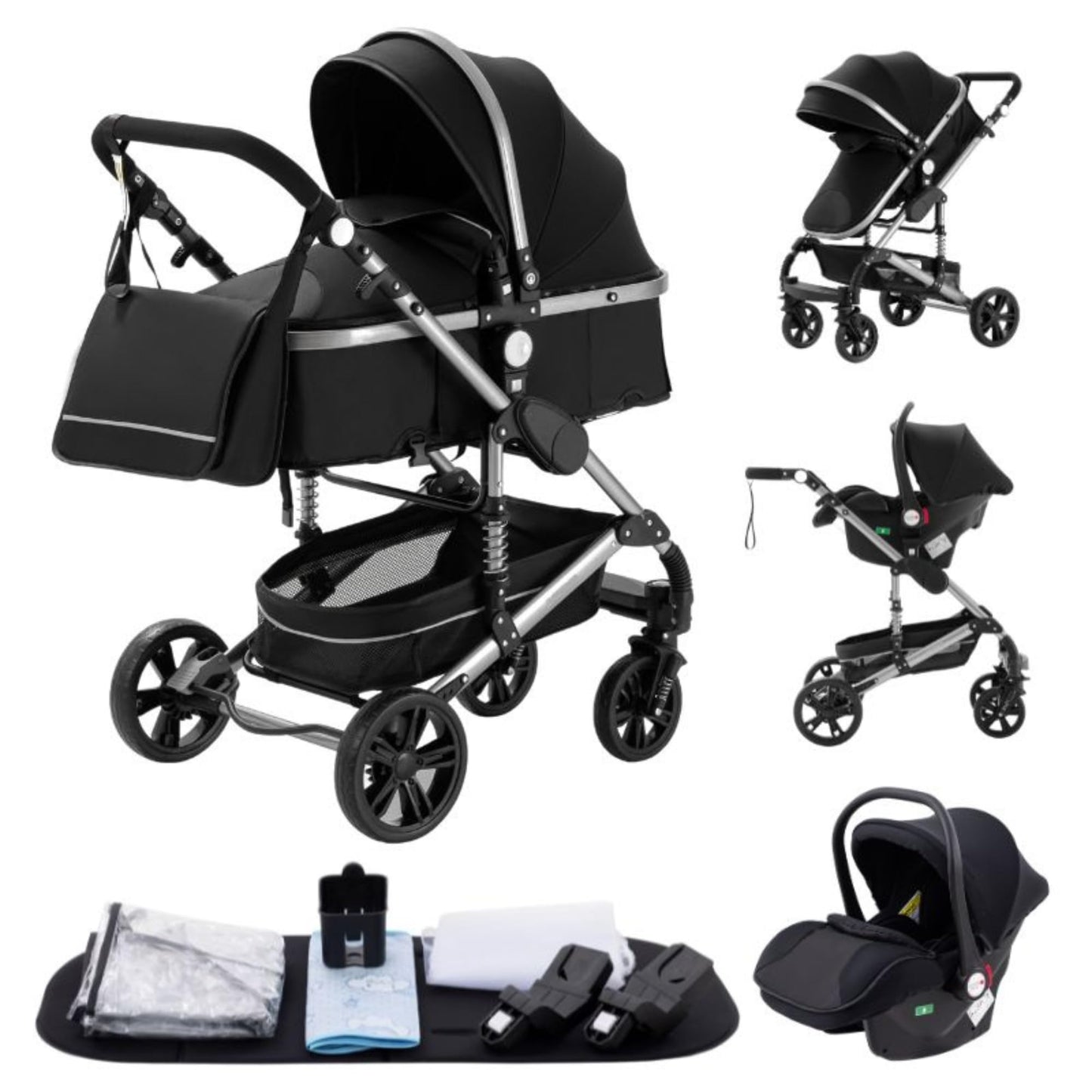 YAZOCO Kinderwagen 3 in 1 Buggy Babybett Komplett Set mit einem Klick Zusammenklappbarer Kinderwagen, KombiKinderwagen Aluminiumrahmen für Neugeborene Sitzzubehör - Meloni2
