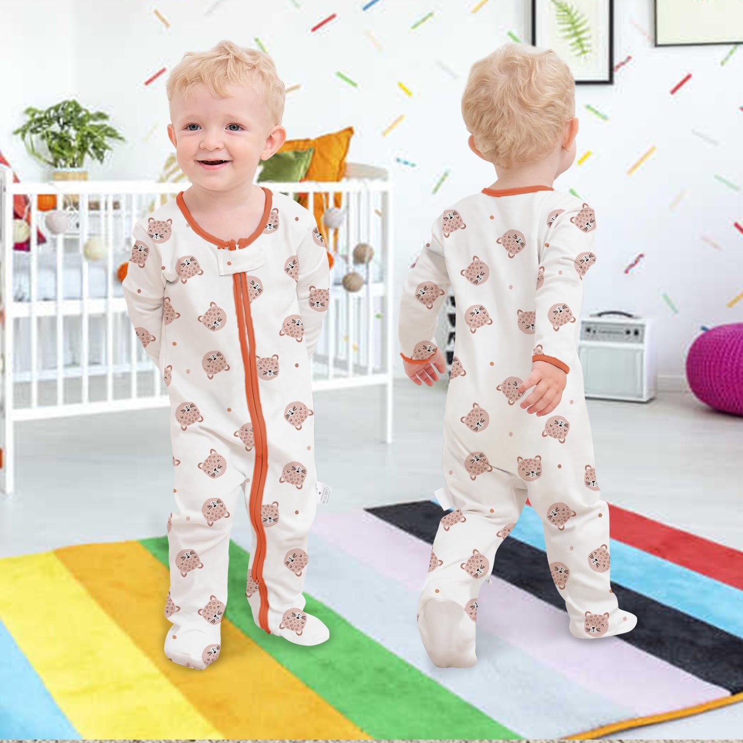 Newborn Baby Boys Girls Rompers with Foot Baby Pajamas One-Piece Long Sleeve Jumpsuit Infant Spring Autumn Bodysuit, 3 Pack