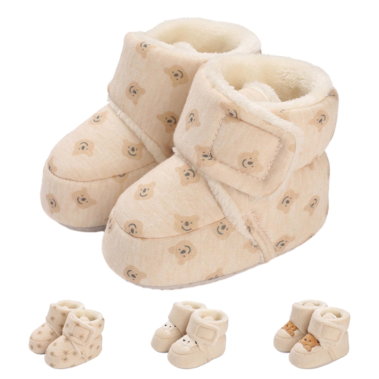 Tolaler Baby Newborn Fleece Booties Unisex, Thickened Lining, Warm Baby Winter Shoes, Adjustable Non-Slip with Soft Sole, Baby Booties/Everyday Wear (0–18 Months)