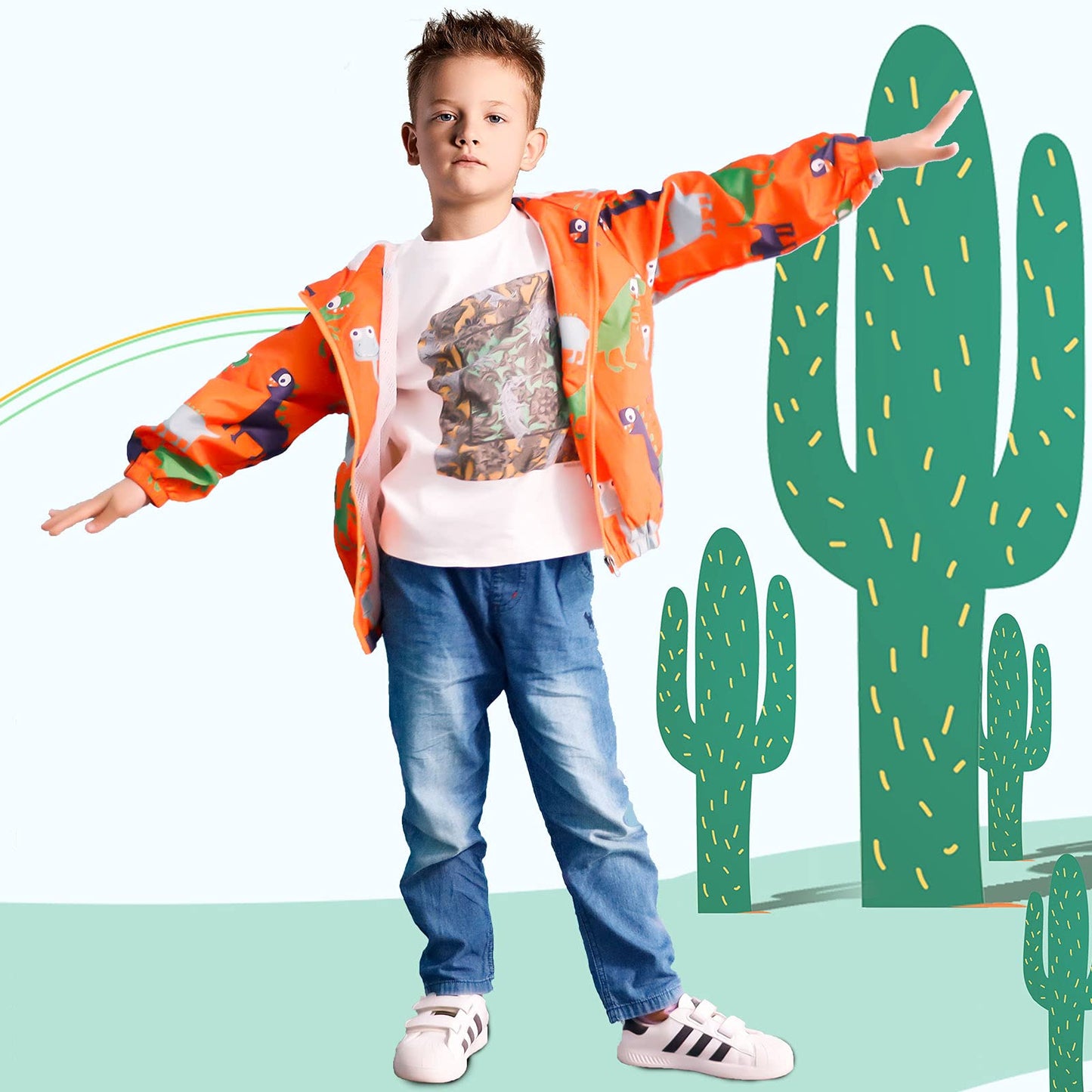 JinBei Jacke Baby Junge Kinder Jacken Kapuzen Sweatjacke Kapuzenjacke Cartoon Aufdruck Jungen Winddicht Mantel Windjacke Übergangsjack Frühling Herbst Outwear Softshelljacke 1-7 Jahre