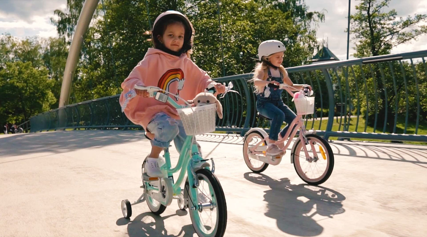 sun baby Mädchenfahrrad 12, 14 und 16 Zoll Radgröße Heart Bike zur Auswahl, mit Abnehmbarer Schubstange, Kinderfahrrad für Mädchen von 2 bis 6 Jahre