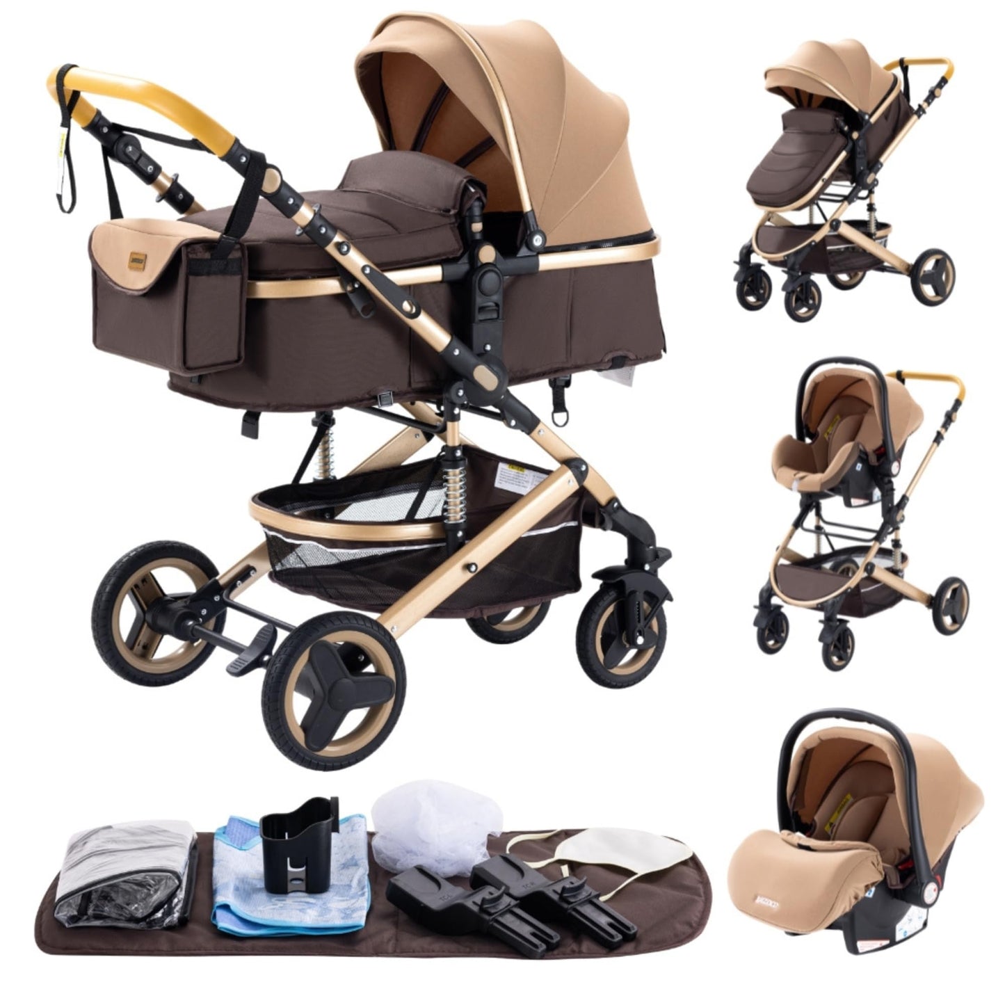 YAZOCO Kinderwagen 3 in 1 Buggy Babybett Komplett Set mit einem Klick Zusammenklappbarer Kinderwagen, KombiKinderwagen Aluminiumrahmen für Neugeborene Sitzzubehör - Meloni2