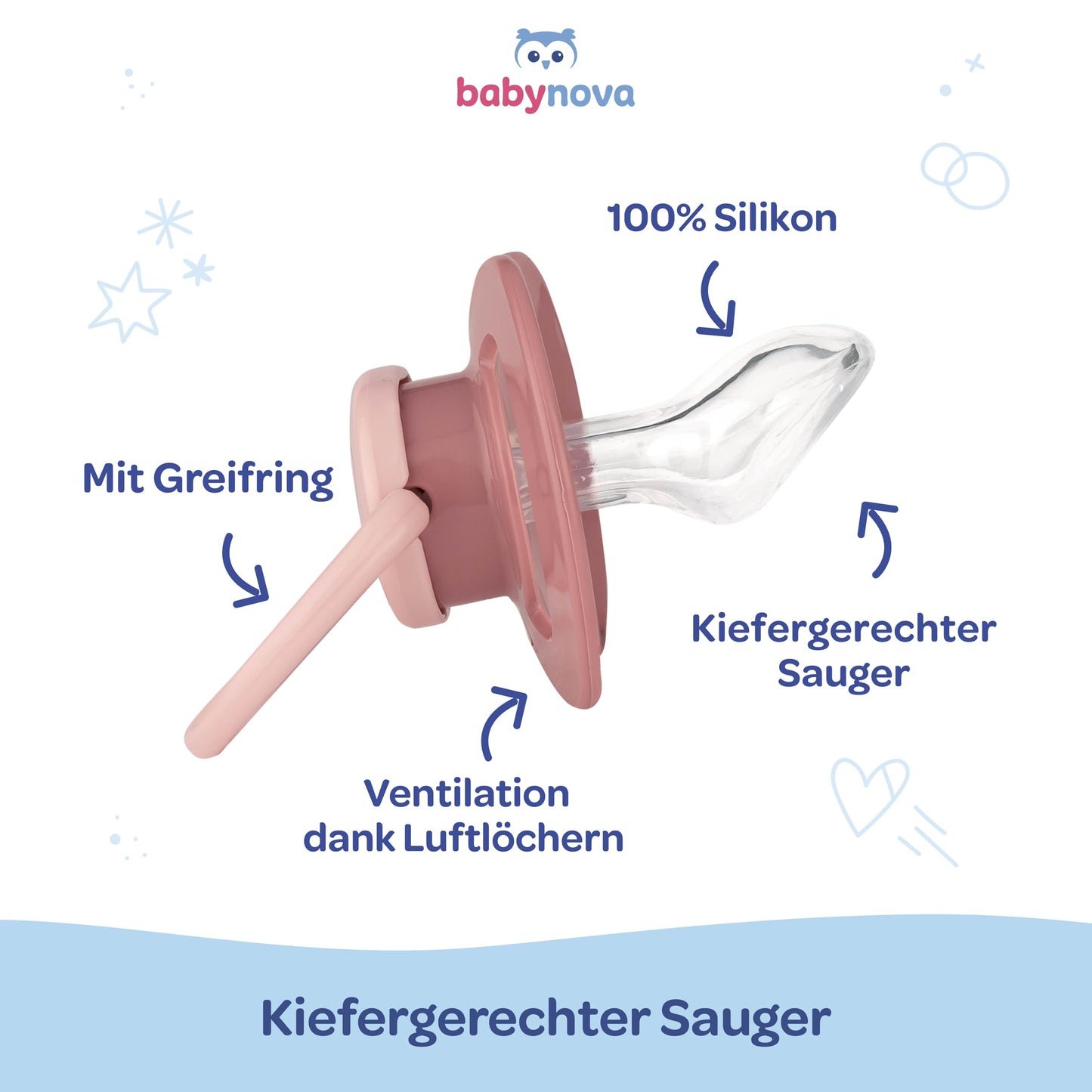 babynova Silikon Schnuller 2er-Set mit Sterilisationsbox - Schnuller Größe 1, 0-6 Monate - kiefergerechter Nuckel – BPA-frei – Made in Germany - Elefanten
