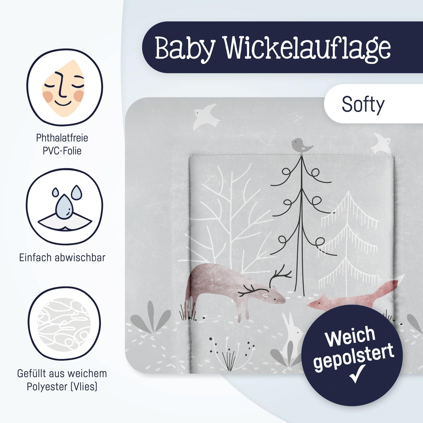 Julius Zöllner Wickelauflage Softy 85x75 cm - Wickelunterlage - wasserdicht und abwischbar - Made in Germany – Oeko-Tex Standard 100 – Schmusebär