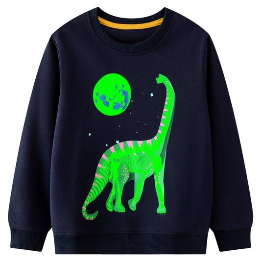 FILOWA Sweatshirt Kinder Junge Leuchtet im Dunkeln Dinosaurier Sweatshirt Astronauten Drucken Pullover Sport Marineblau Langarm Warm Baumwolle Top Jogging Sweatshirt 2-7 Jahre,Gr.92-122