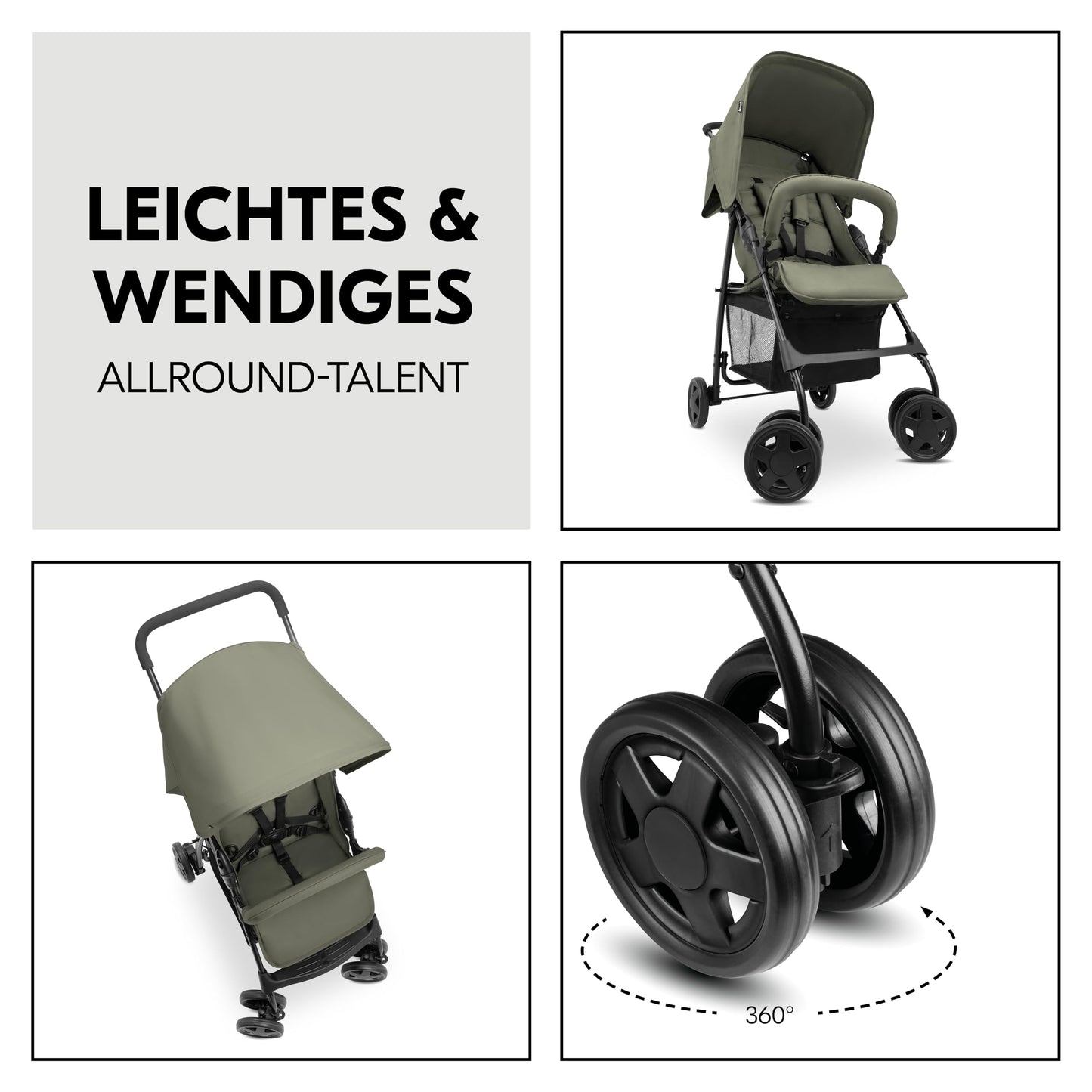Hauck Lightweight Stroller up to 18 kg with reclining function from birth, small foldaway, sun canopy, large basket