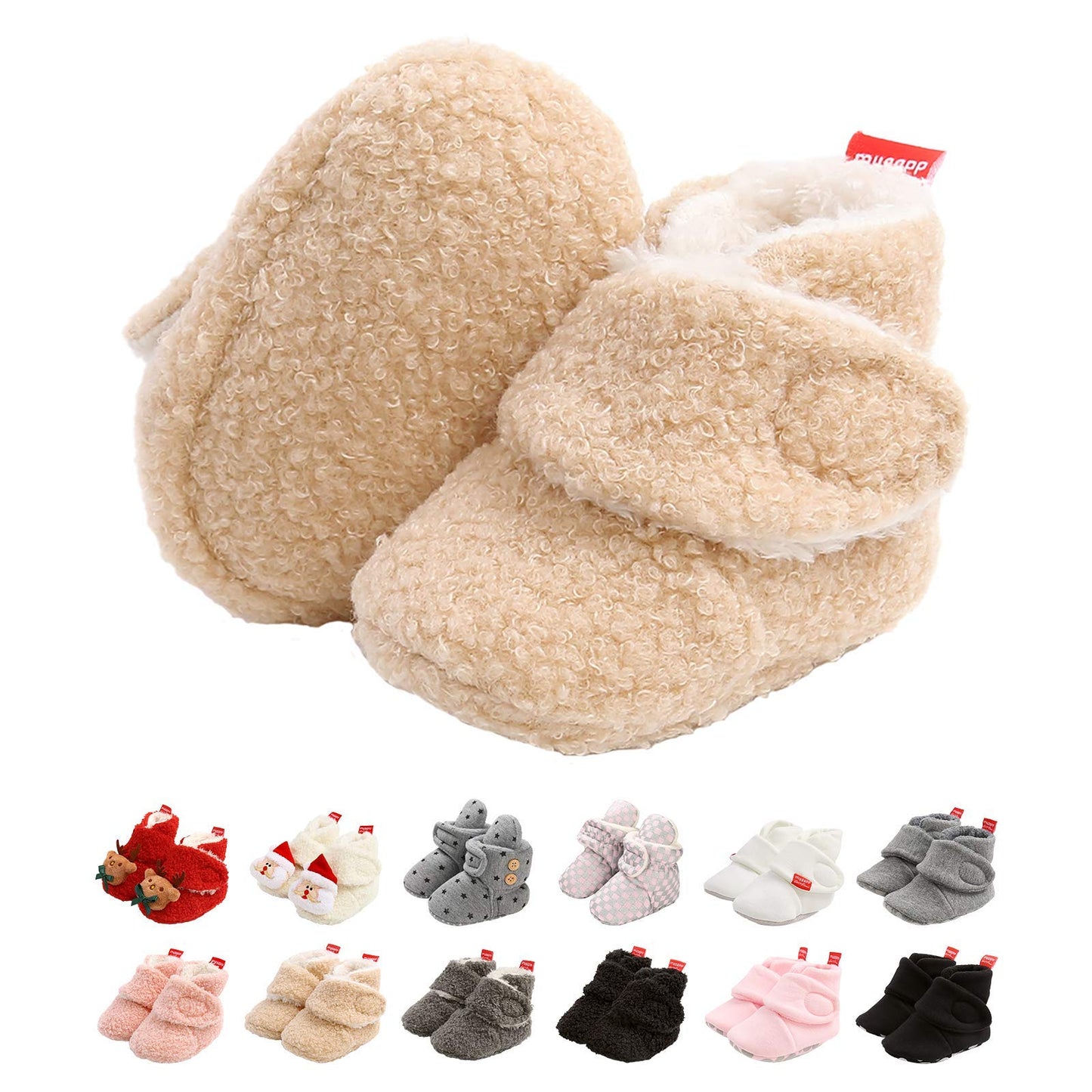 Edoton Infant Boys Girls Warm Slippers Winter White Cute Soft Cotton Unisex Non-Slip Baby Shoes for Christmas First Birthday Gift.