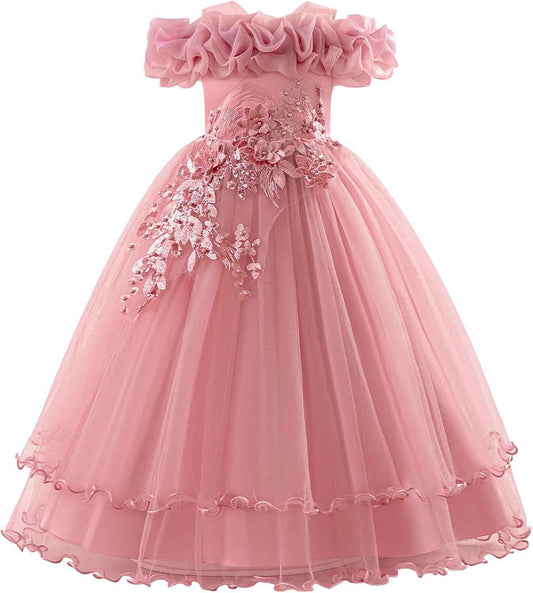 Children's Girls Flower Girl Dresses Embroidered Wedding Bridesmaid Dresses Strapless Princess Dresses Piano Costumes