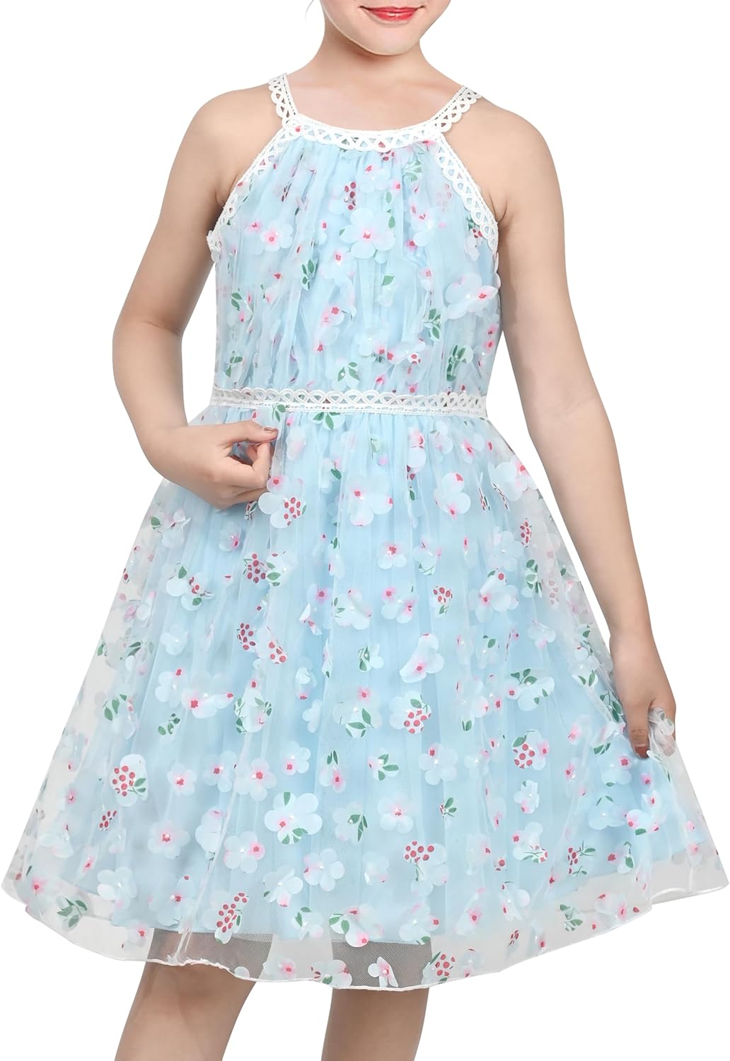 Sunny Fashion Mädchen Kleid Türkis Schmetterling Gestickt Halfter Kleid Party Gr. 104-146