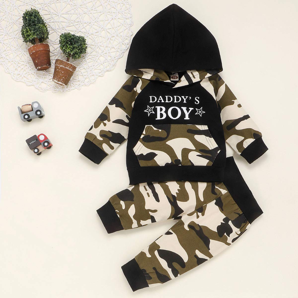Juflam Baby Boy Camouflage Outfits Set Langarm Daddy's Boy Camo Hoodie Top mit Tasche + Hose