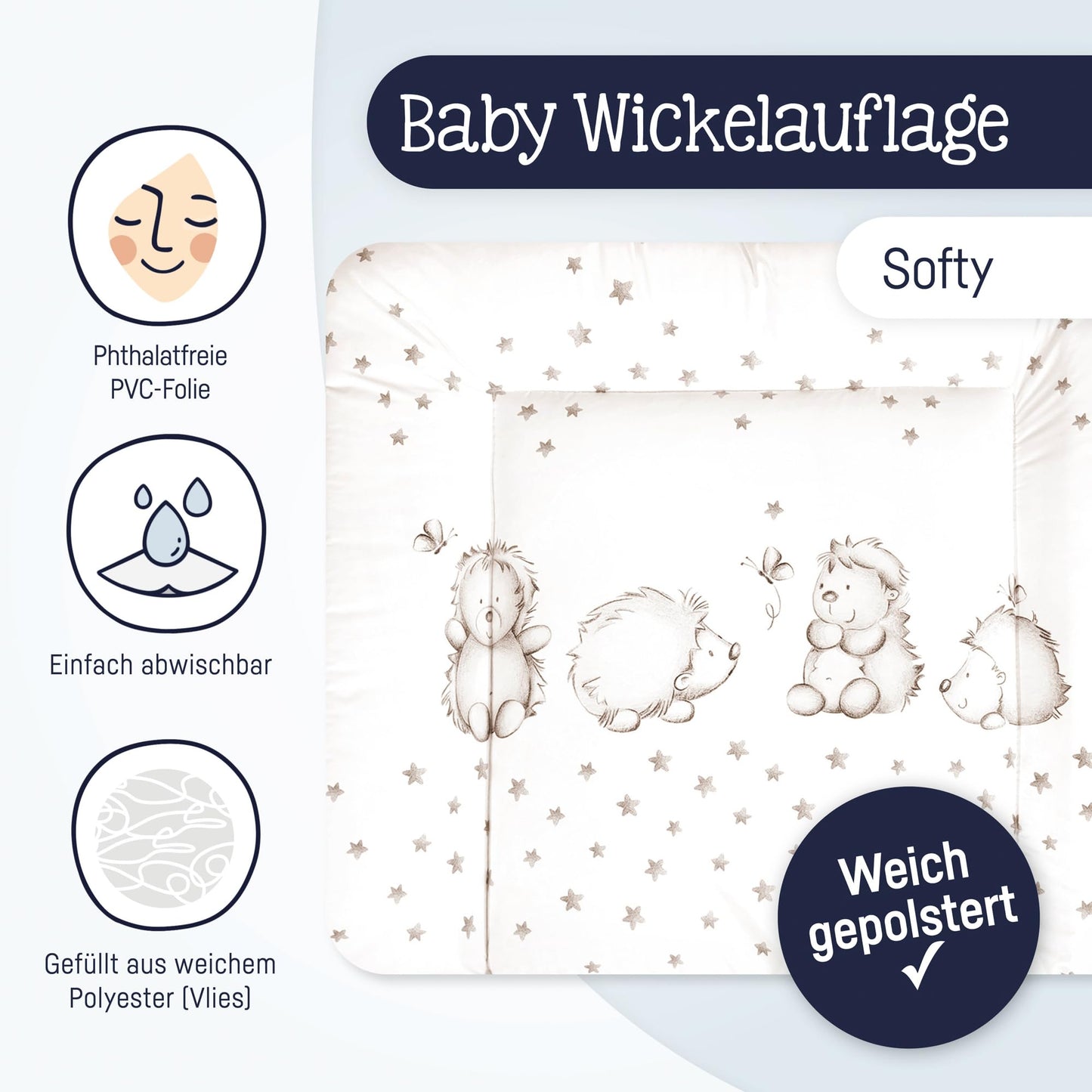 Julius Zöllner Wickelauflage Softy 85x75 cm - Wickelunterlage - wasserdicht und abwischbar - Made in Germany – Oeko-Tex Standard 100 – Schmusebär