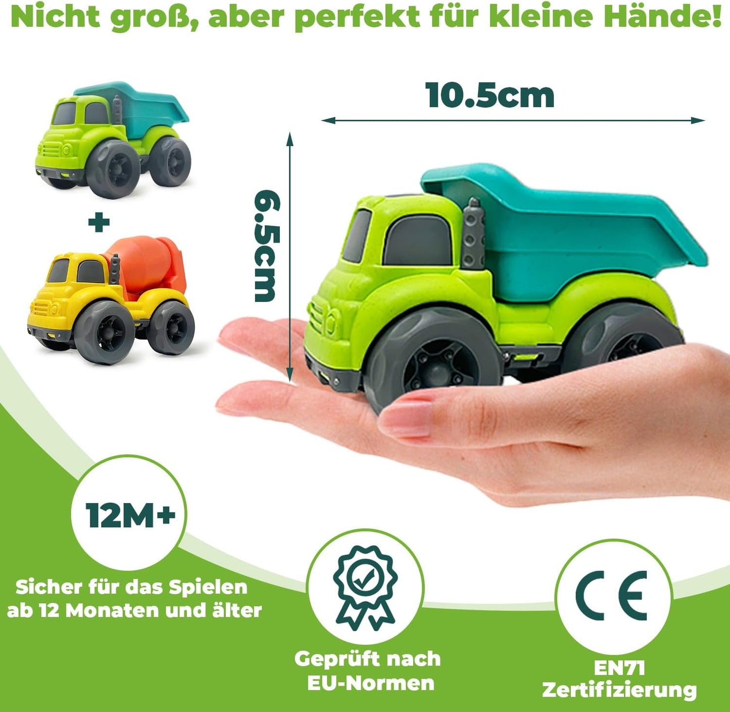 AESTEMON Sand Toy from 1 Year, Sandpit Toy Dump Truck & Concrete Mixer Truck Children's Toy from 1 2 Years, Indoor Outdoor Car Toy Baby Gift Boy 1 2 3 Years, Pack of 2