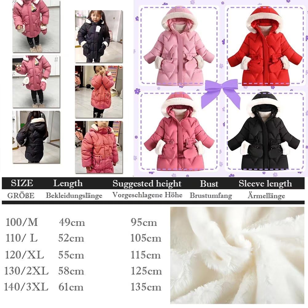 linboo Children's Winter Jacket Girls Jacket Lined Warm Winter Coat Outdoor Hooded Jacket Windproof Parka with Plush Gloves Quilted Jacket